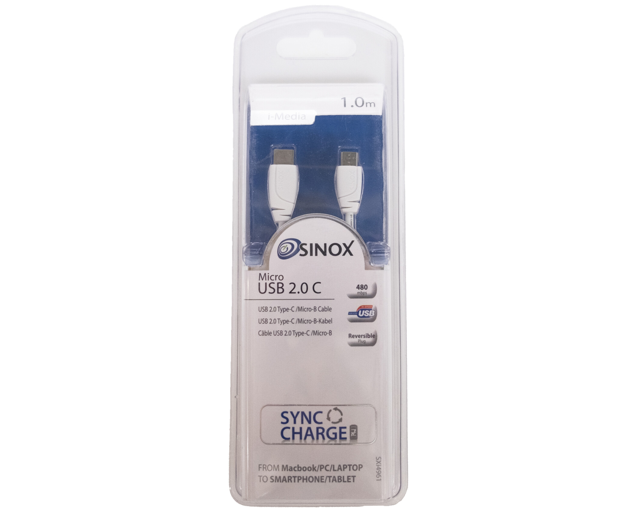 Sinox USB C to Micro USB Cable. 1m. White