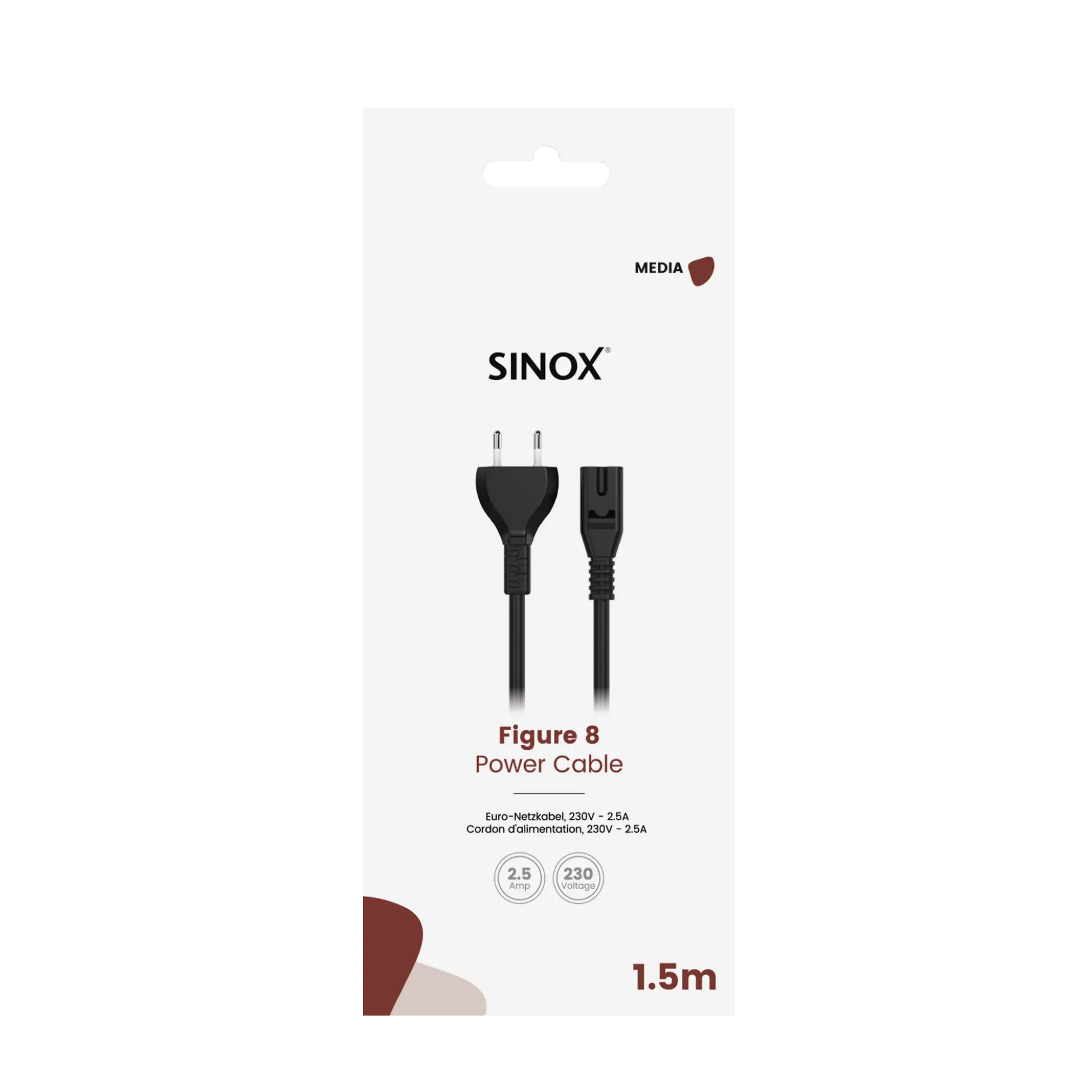 Sinox 8-sifret kabel. 1.5m. Svart