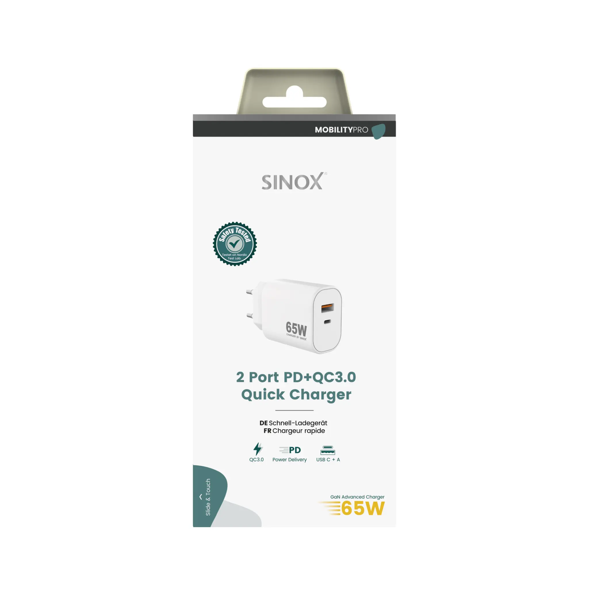 Sinox PRO vegglader USB-A+USB-C PD 65W. Hvit