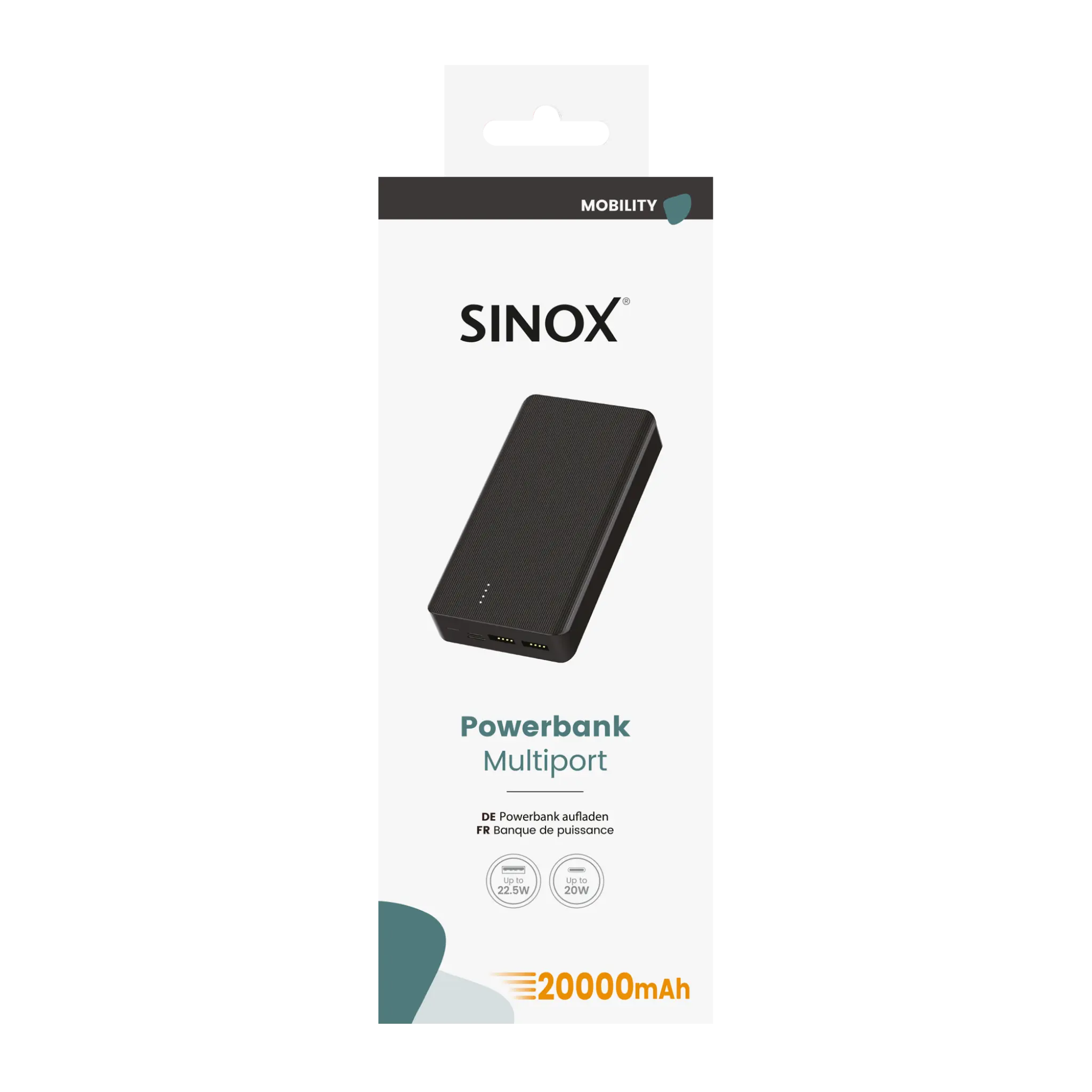 Sinox Power Bank 20000 mAh. Svart