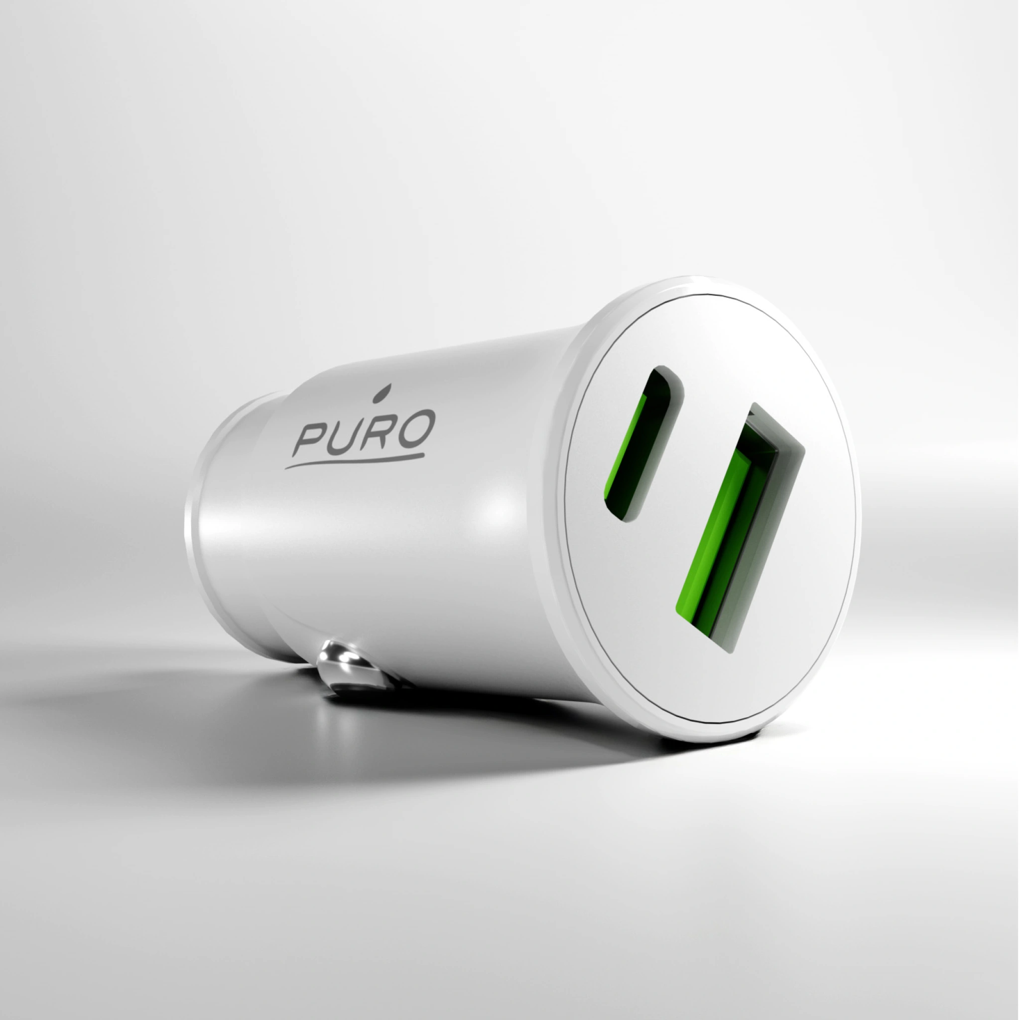 PURO Pro Lite billader med 1 USB-A-port og 1 USB-C-port. Hvit