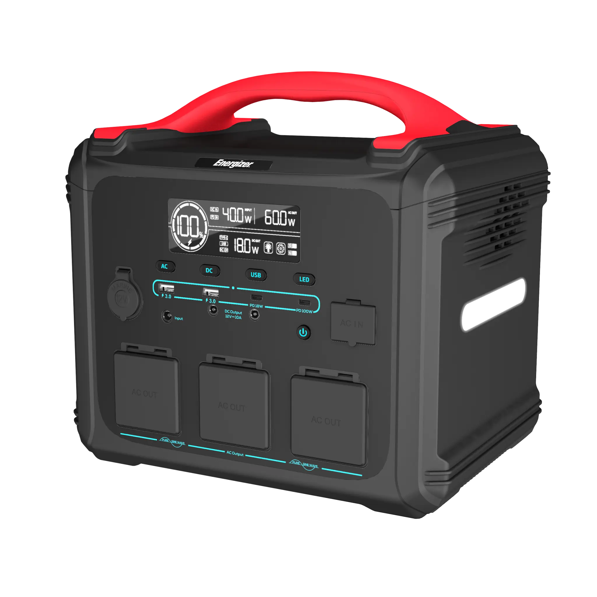 Energizer 1102Wh bærbar kraftstasjon med 2400W. Svart