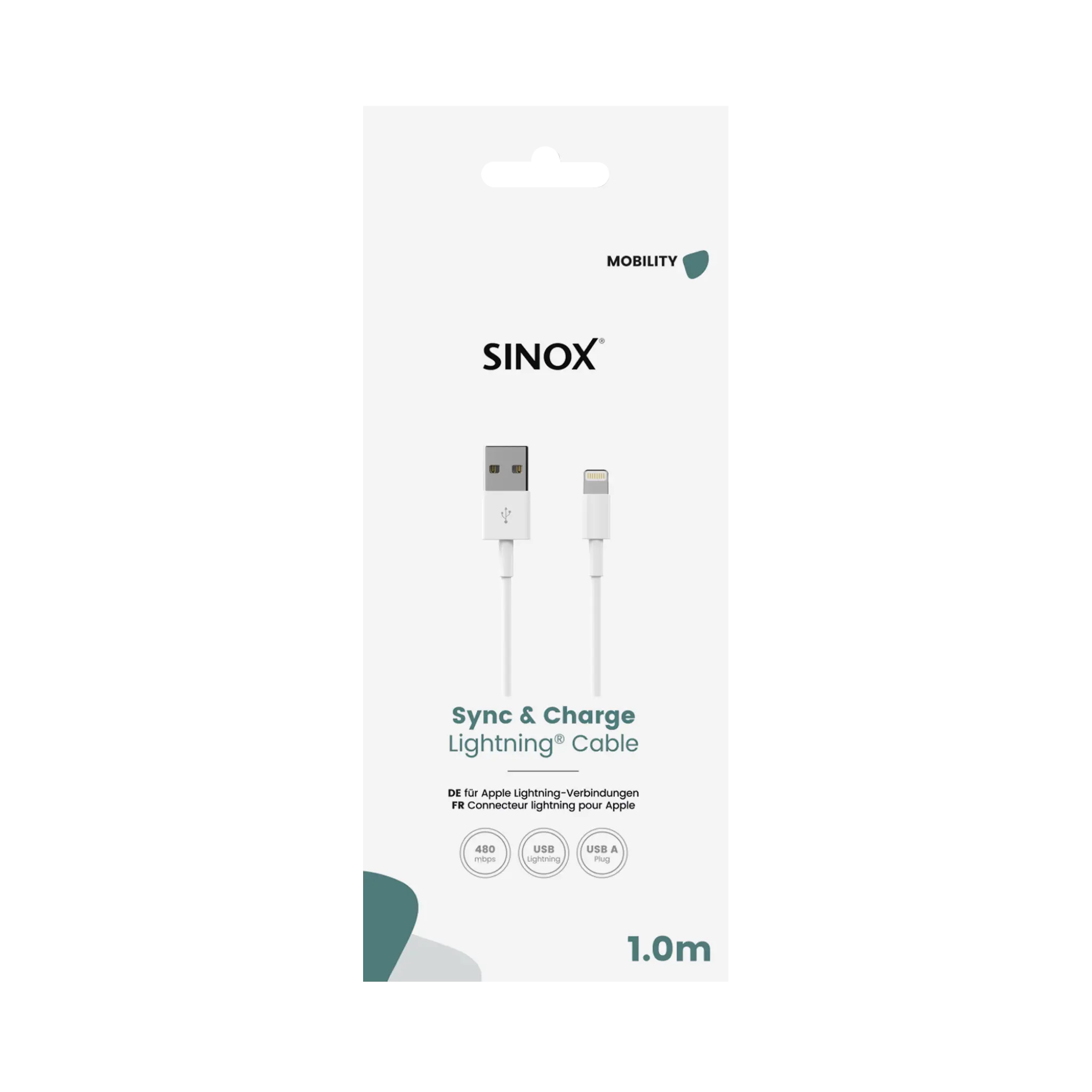 Sinox Lightning-kabel. 1m. Hvit