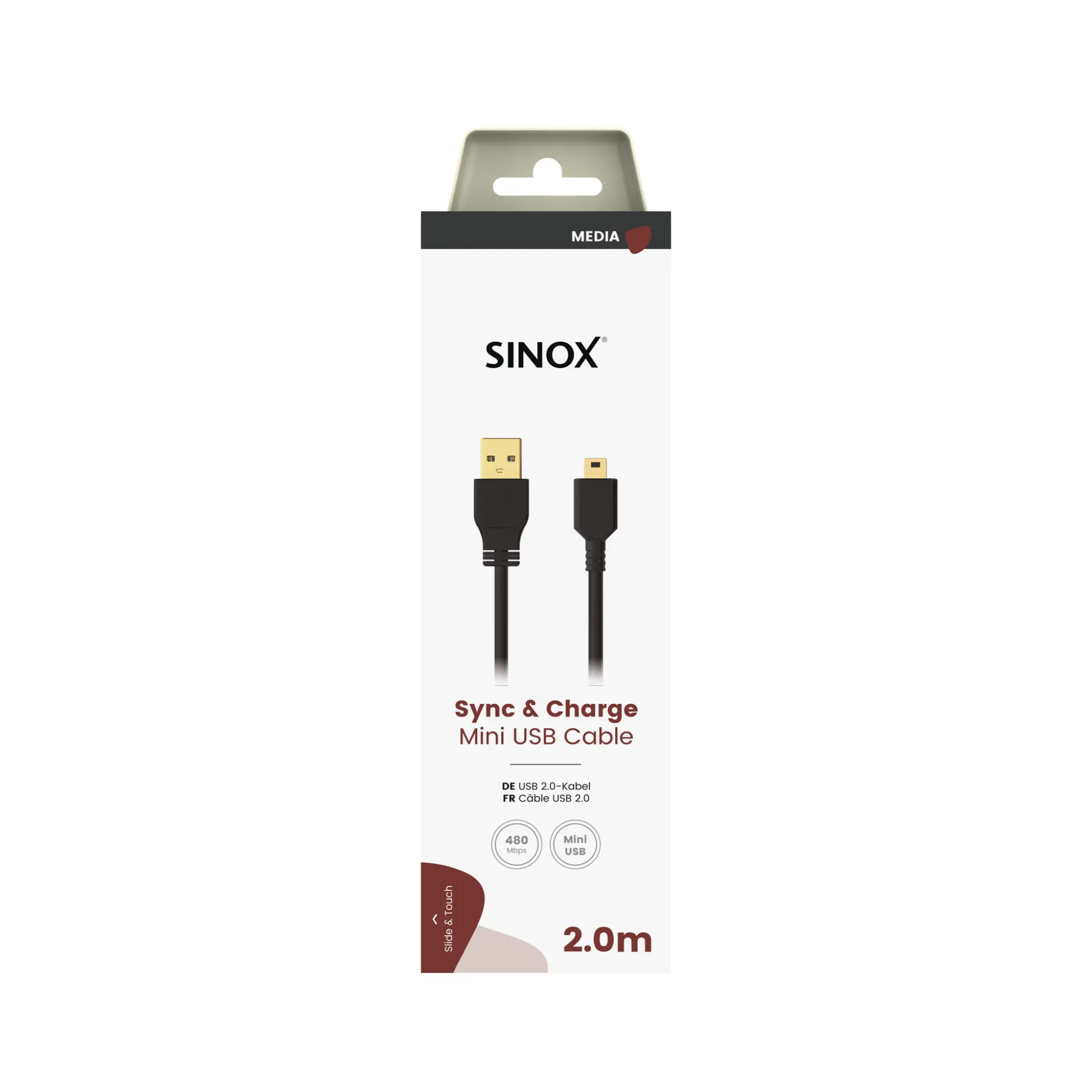 Sinox USB A - Mini USB. 2m. Svart