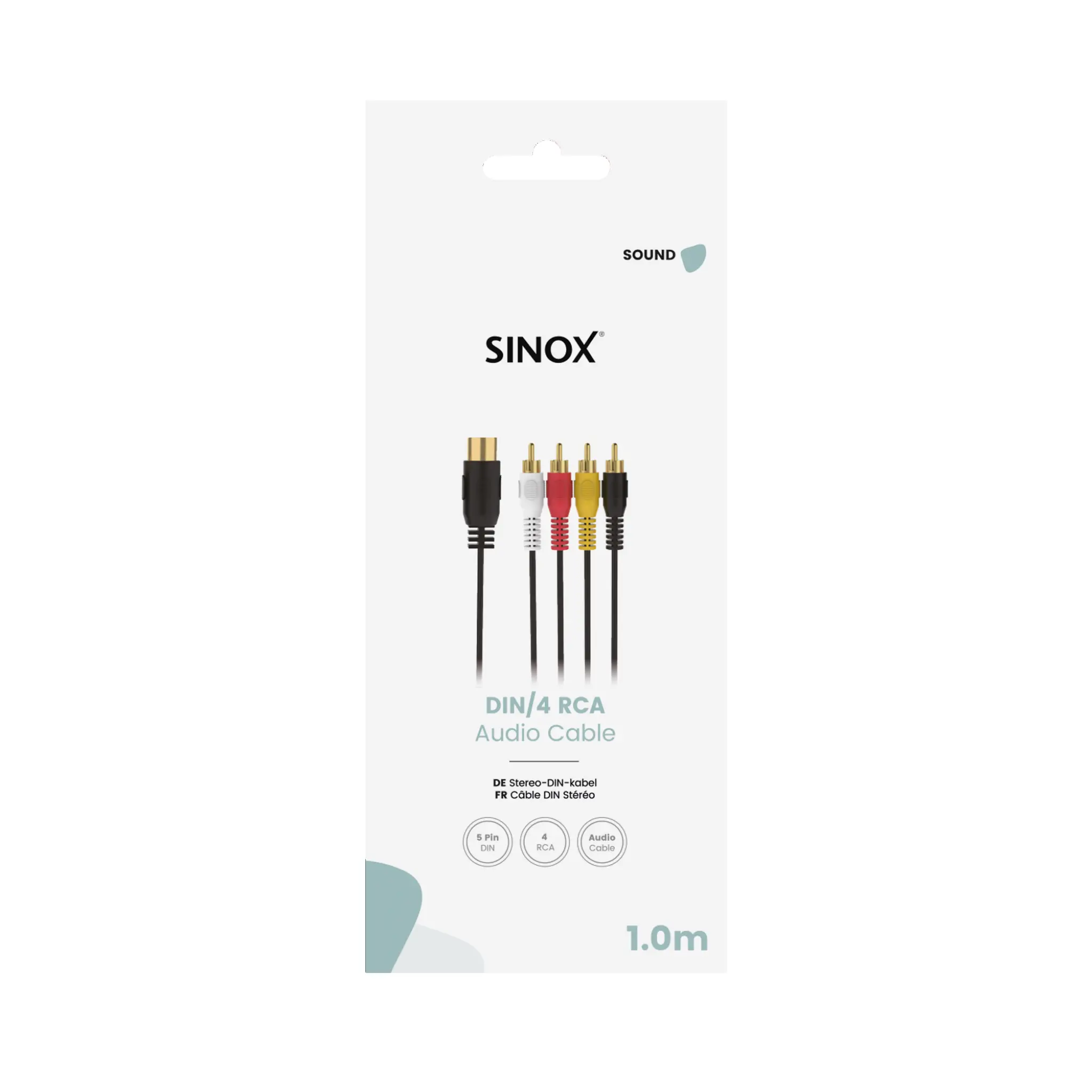 Sinox 5-pinners DIN til 4 Phono-kabel. 1m. Svart