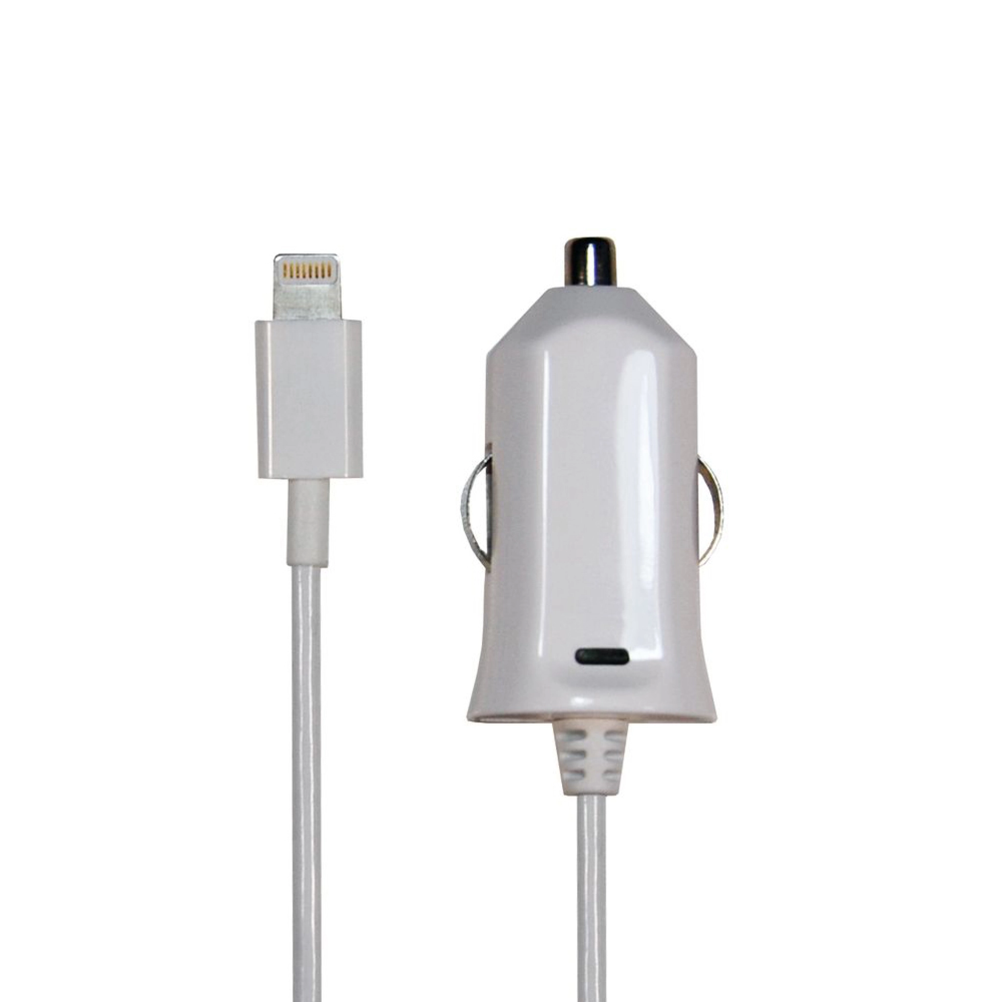 Sinox 12 V billader med Lightning+MFI brikkeplugg 2,4 A. 1m. Hvit