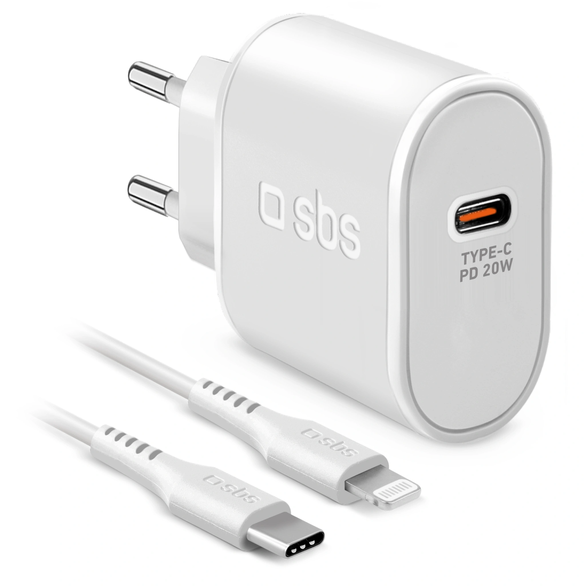 SBS 20W Charger. 1m MFI Lightning Cable. White