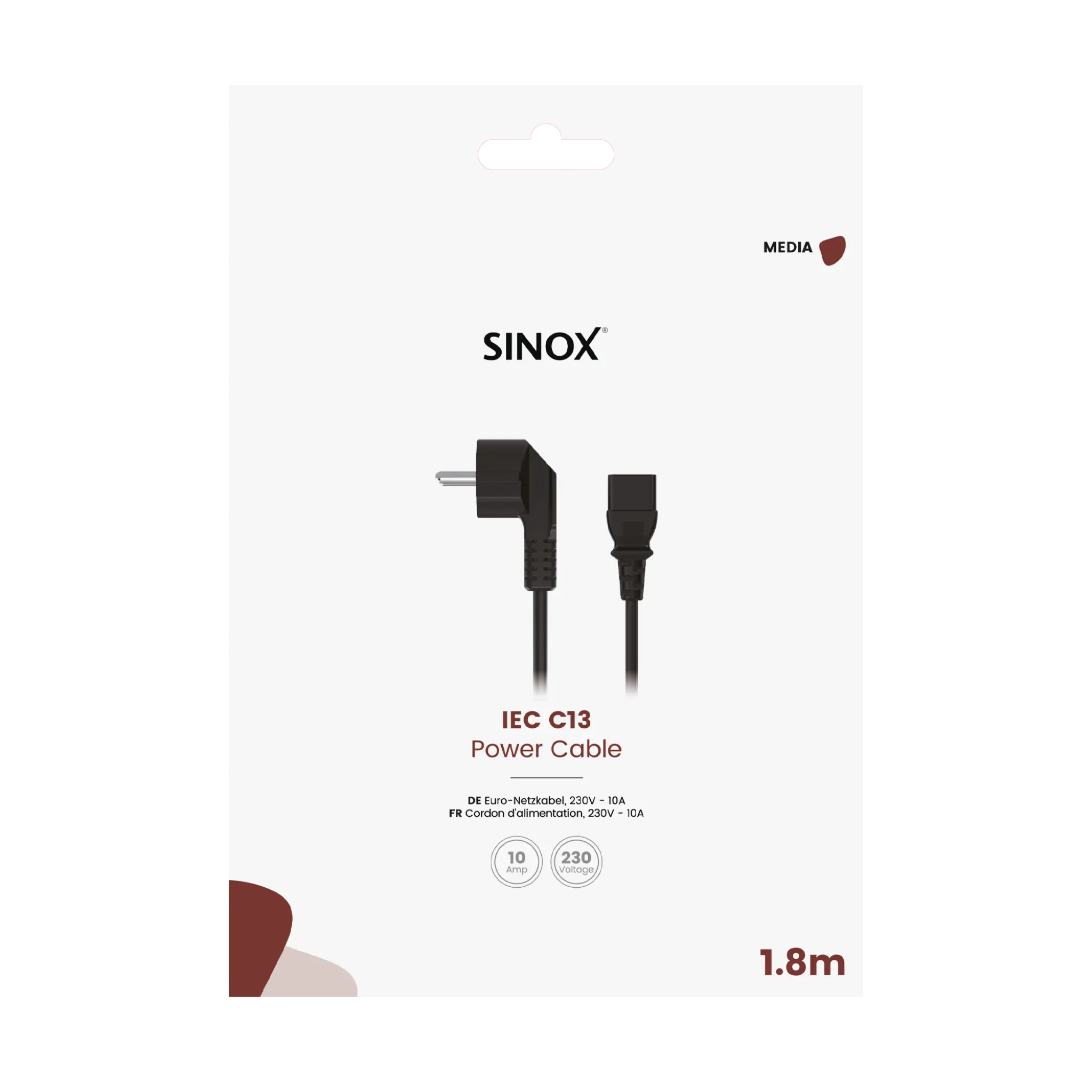 Sinox 3-pinners strømkabel. 1.8m. Svart