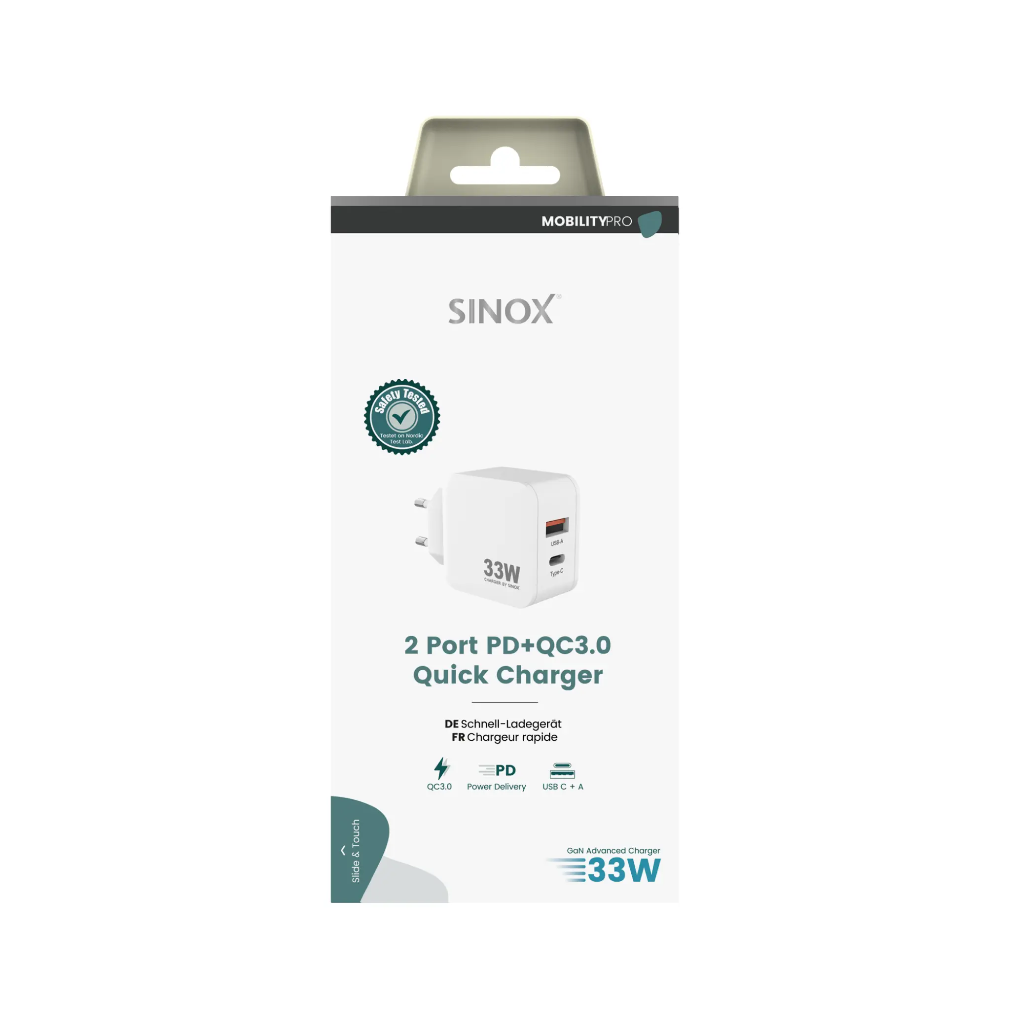 Sinox PRO vegglader USB-A+USB-C PD 33W. Hvit