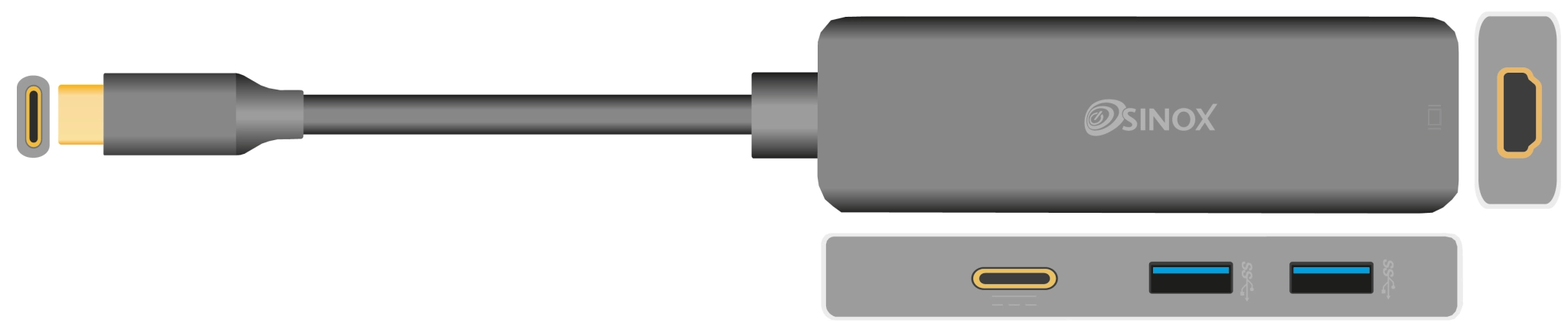 Sinox USB C Hub. Aluminium
