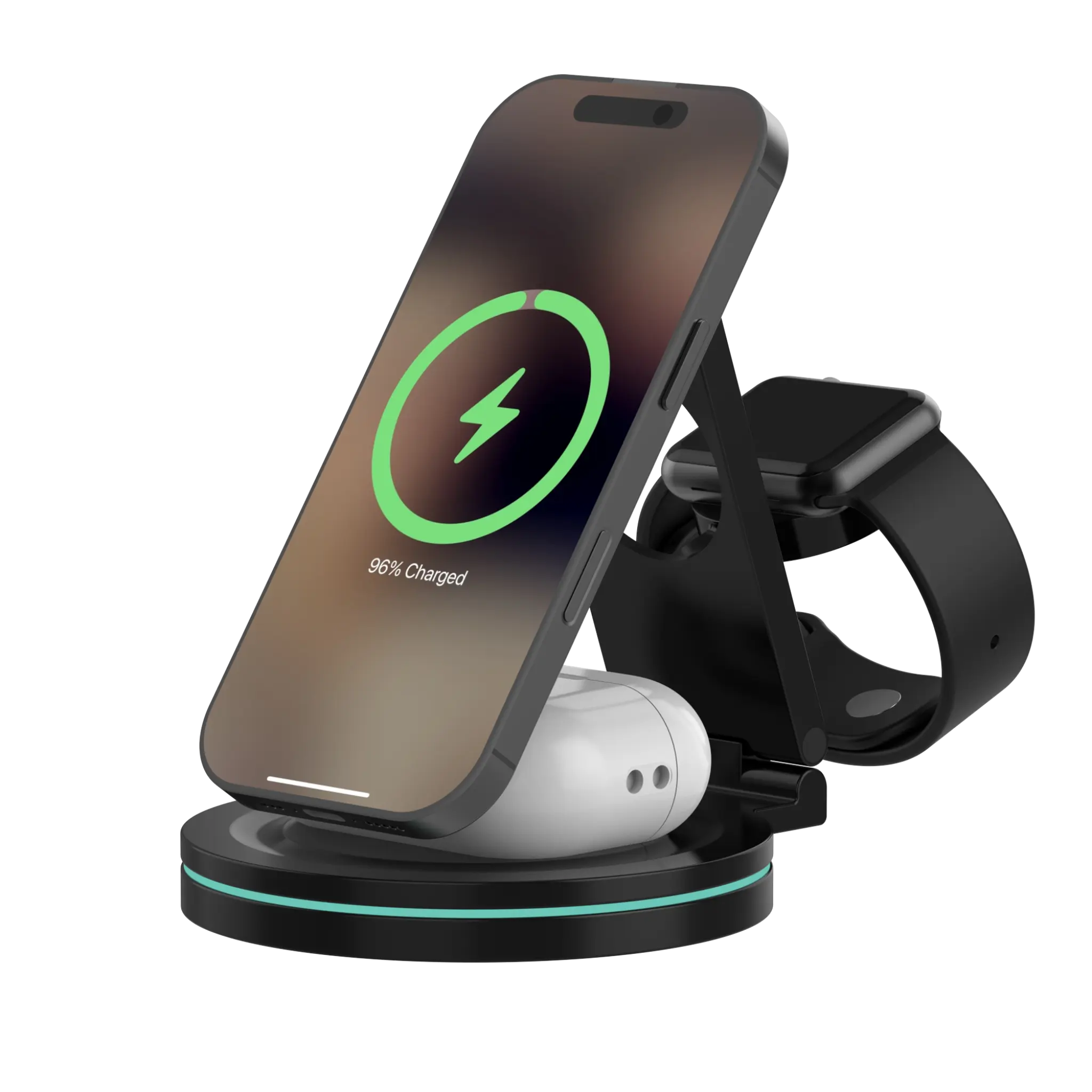 Sinox PRO 3-i-1 trådløst 15W ladestativ. Svart