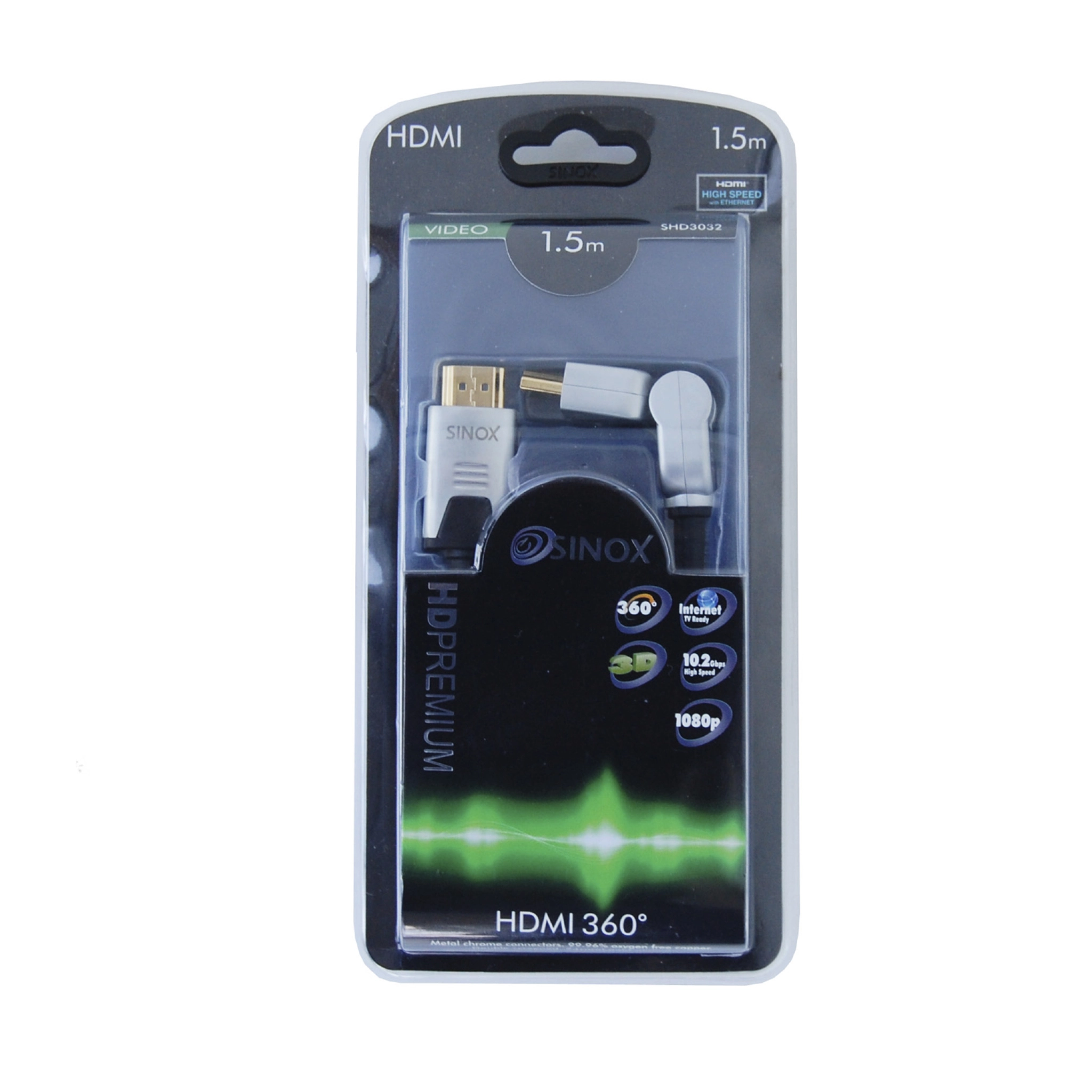 Sinox SHD HDMI™-kabel med Ethernet. 1.5m. Svart