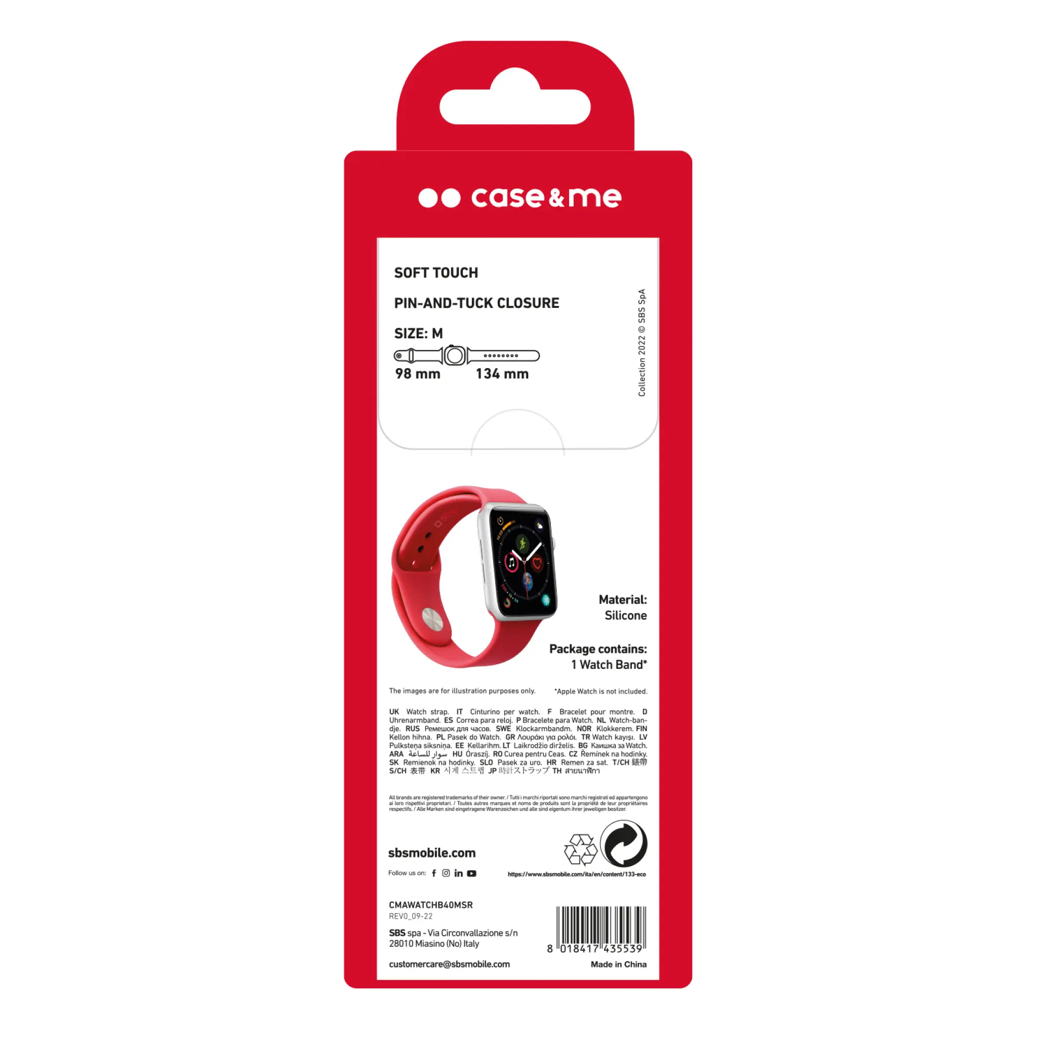 SBS Silicone Band for Apple Watch 38/40/41mm. Red