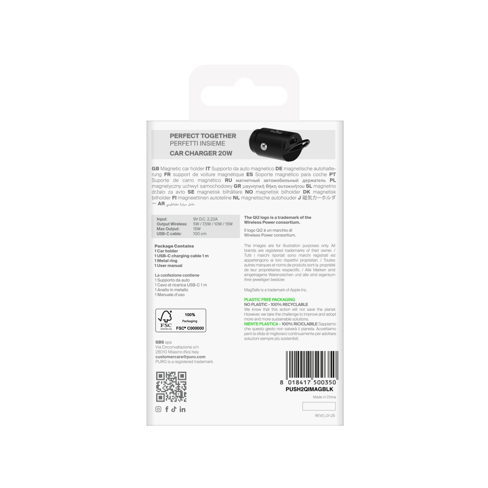 PURO Power Mag Holder magnetisk bilmontering med trådløs Qi2-lading