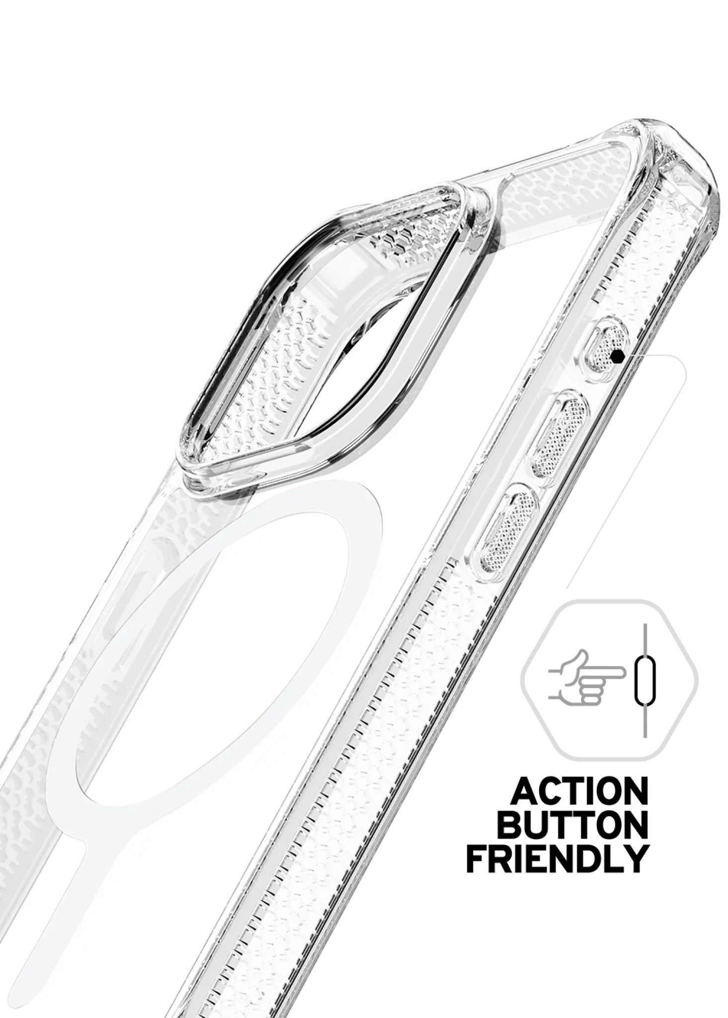 ITSKINS HYBRID MAGSAFE CLEAR-deksel for iPhone 15 Pro®. Gjennomsiktig