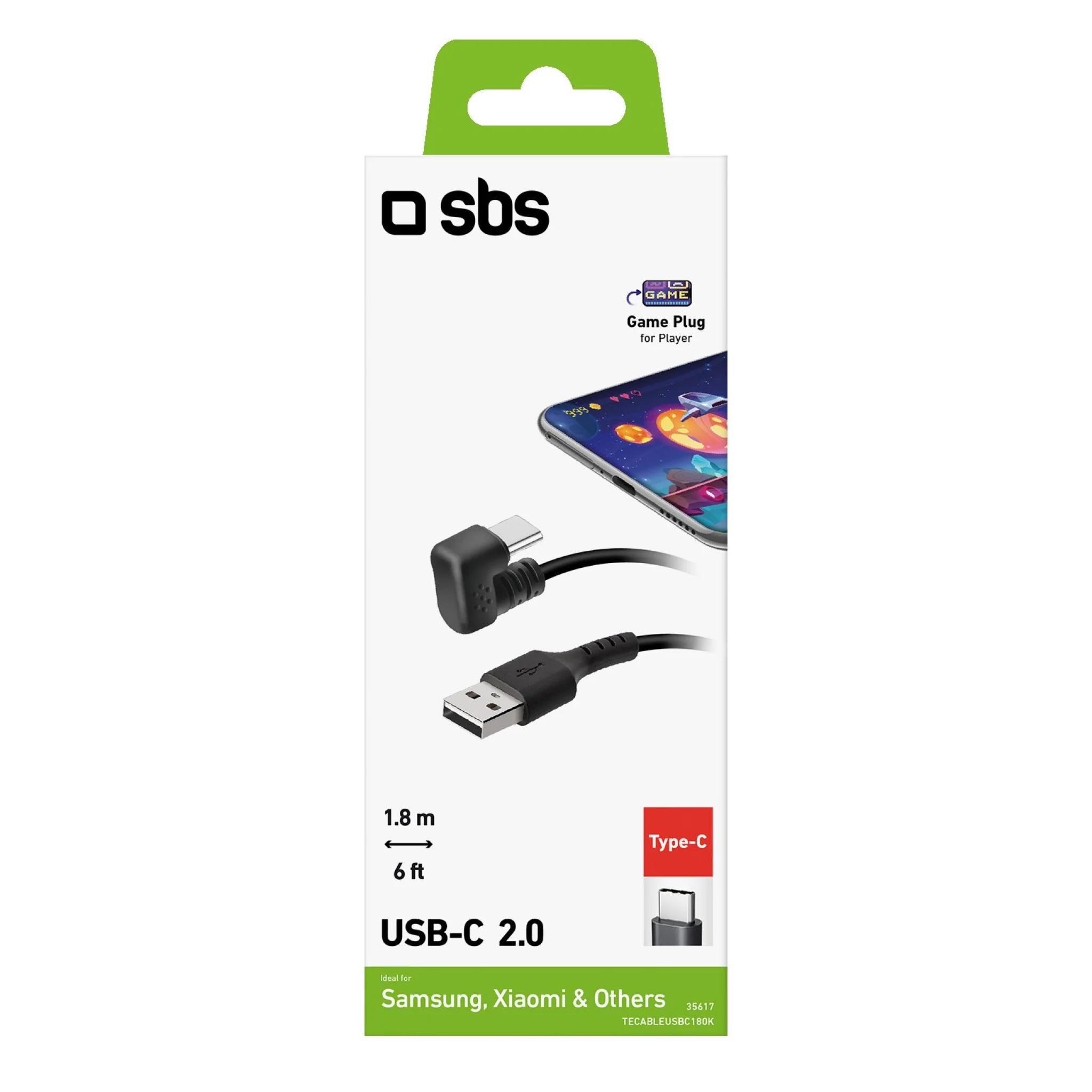 SBS USB A to USB-C 180° Cable. Black