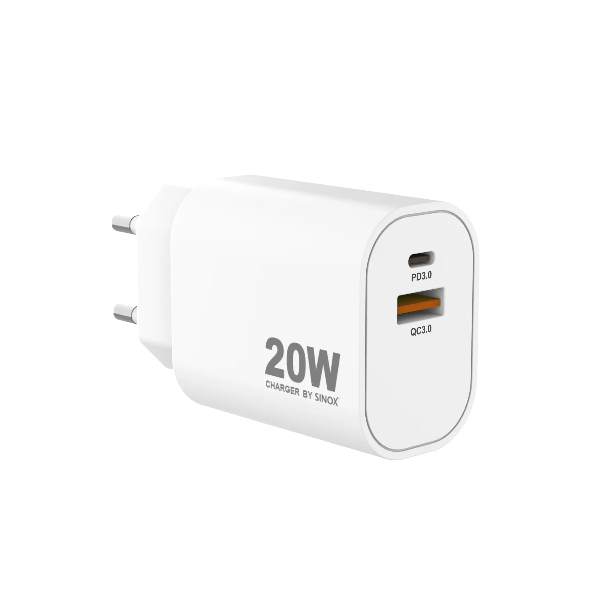 Sinox PRO vegglader USB-A+USB-C 20W. Hvit