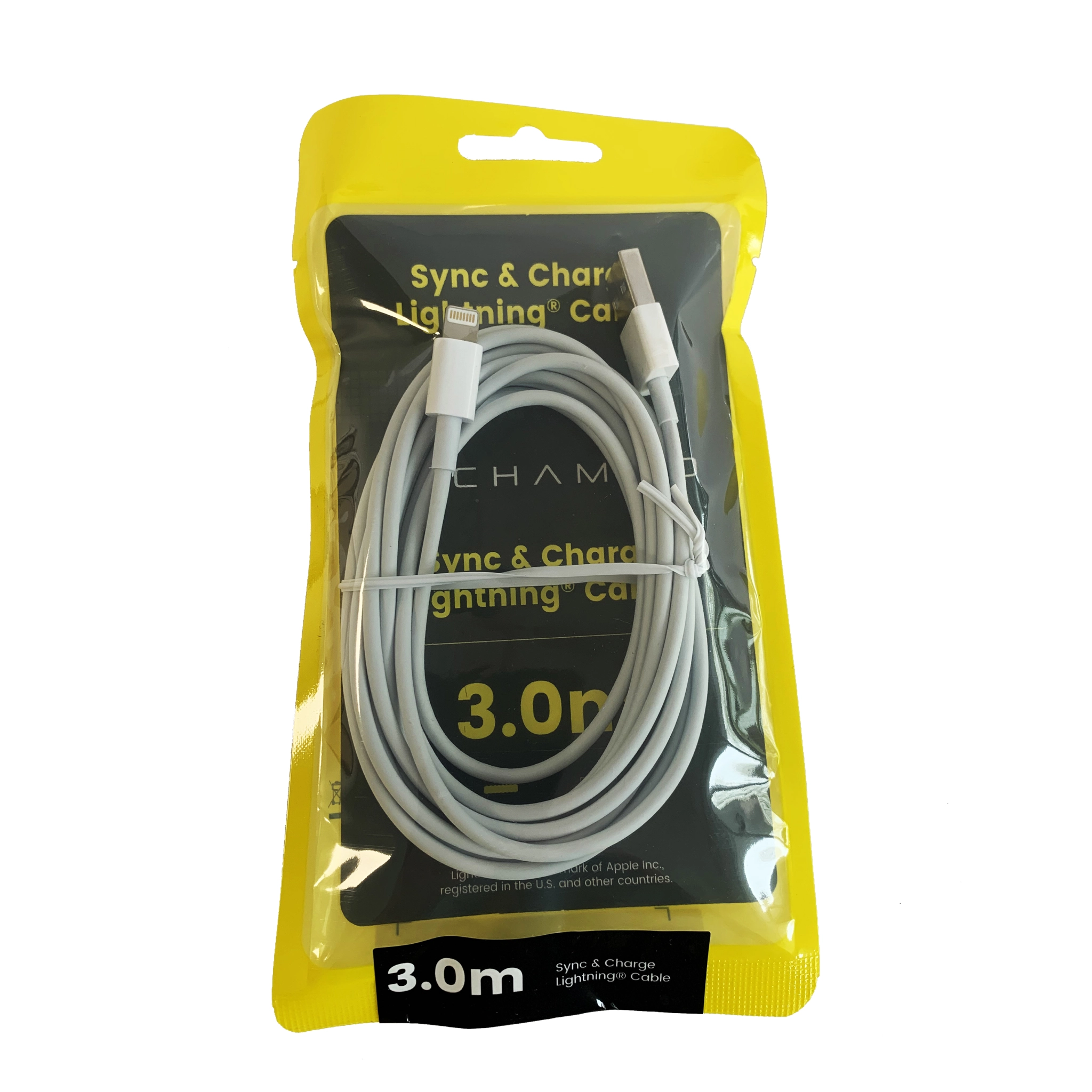 Techammo Lightning-kabel. 3m. Hvit