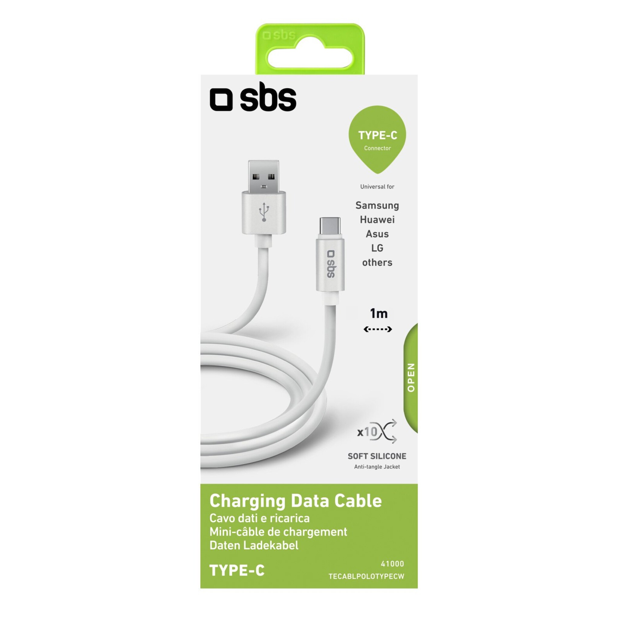 SBS Polo Collection Data and Charging Cable USB 2.0 - USB C. 1m. White