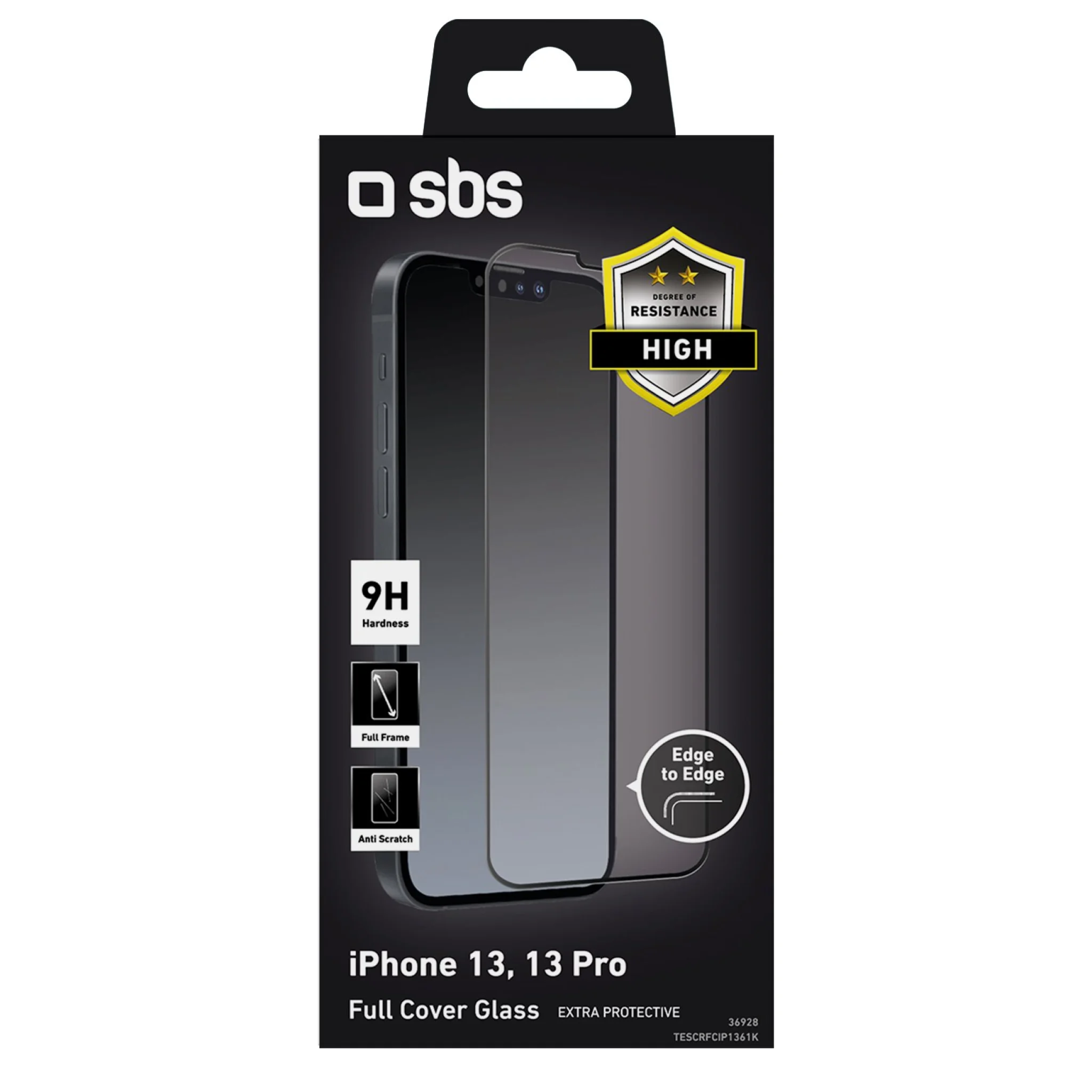 SBS Full Cover Glass Screen Protector for iPhone 14 / 13 / 13 Pro®. Black edges