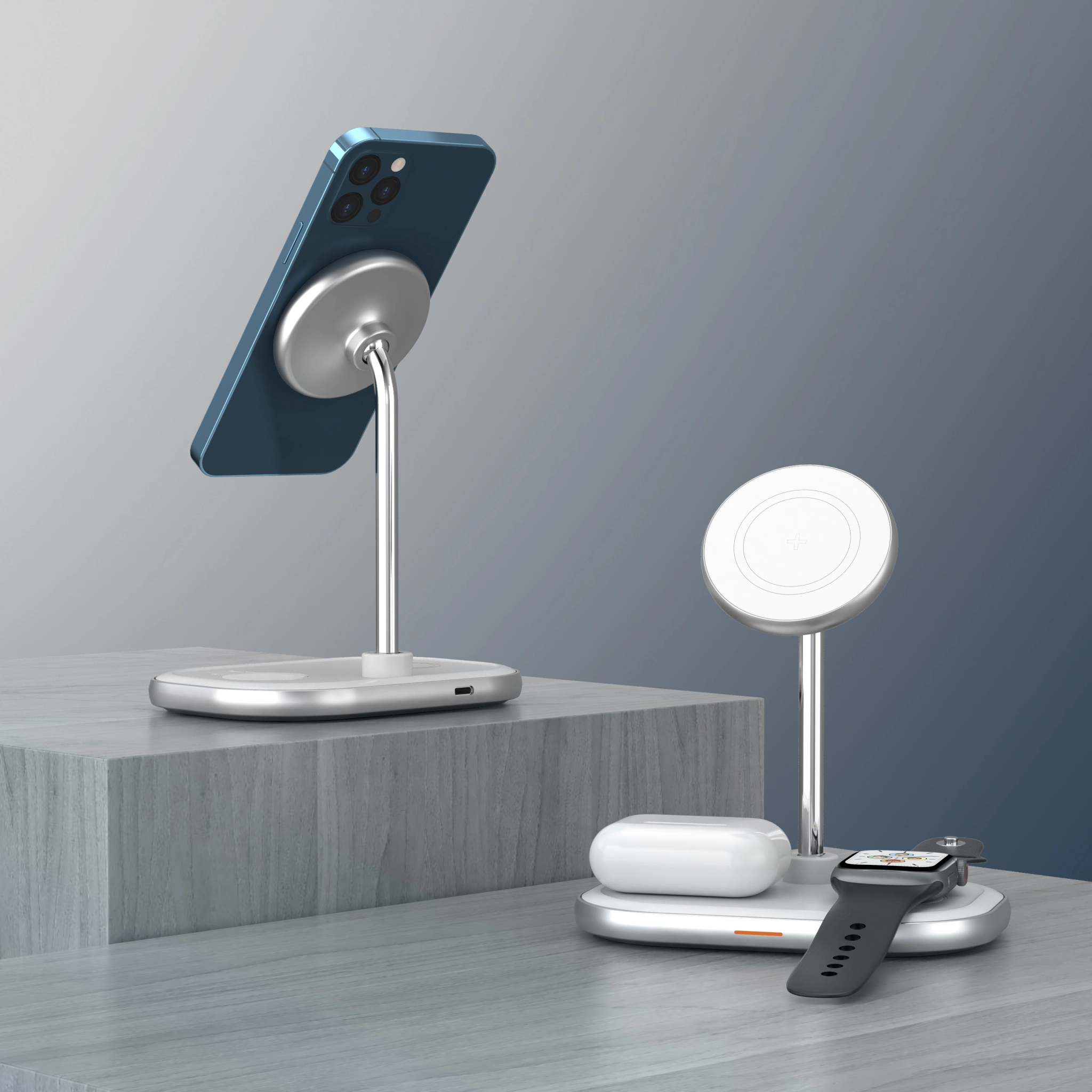 Energizer 3-i-1 trådløs lader med 15 W hurtiglading. Hvit