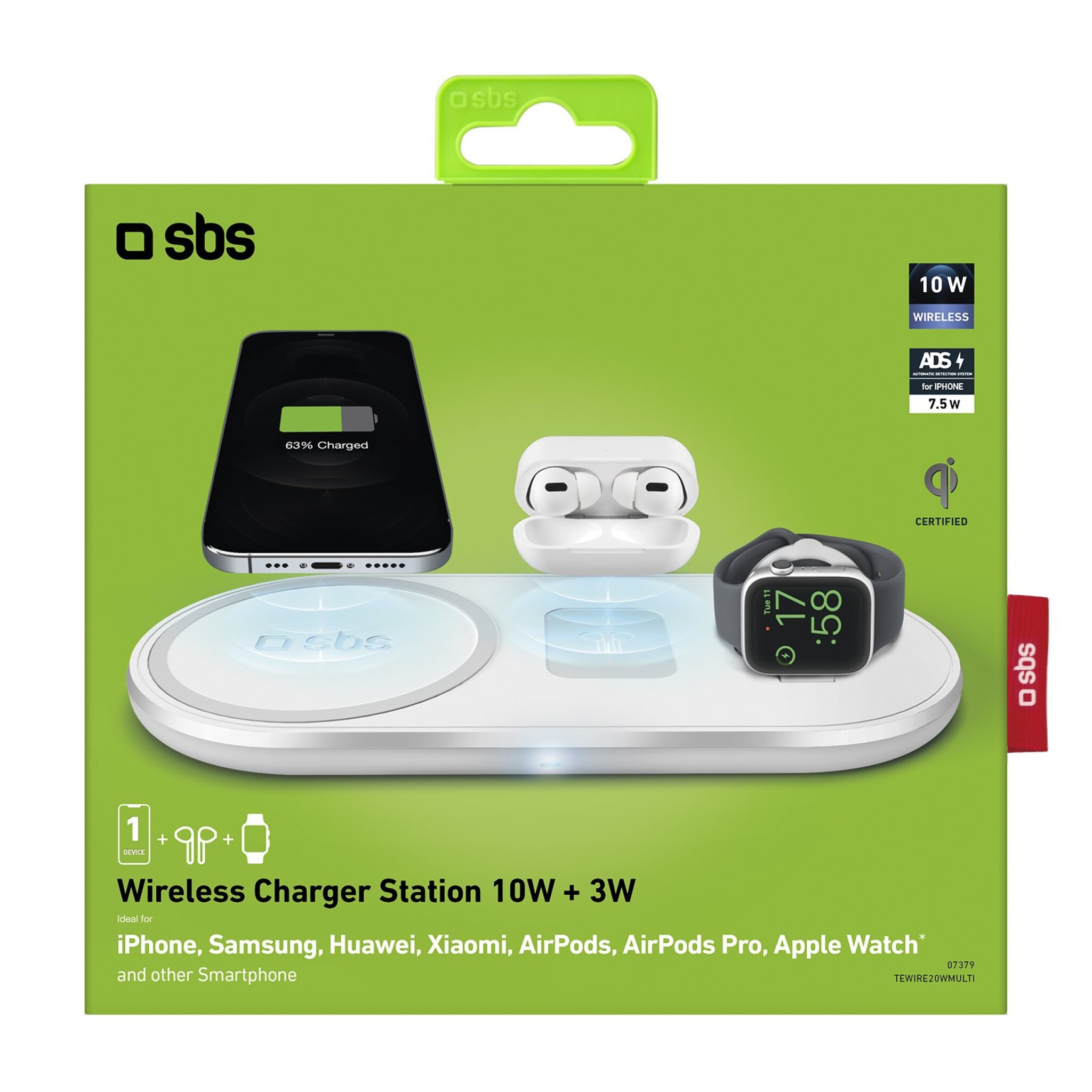 SBS 10W Wireless Charging Base x3. White