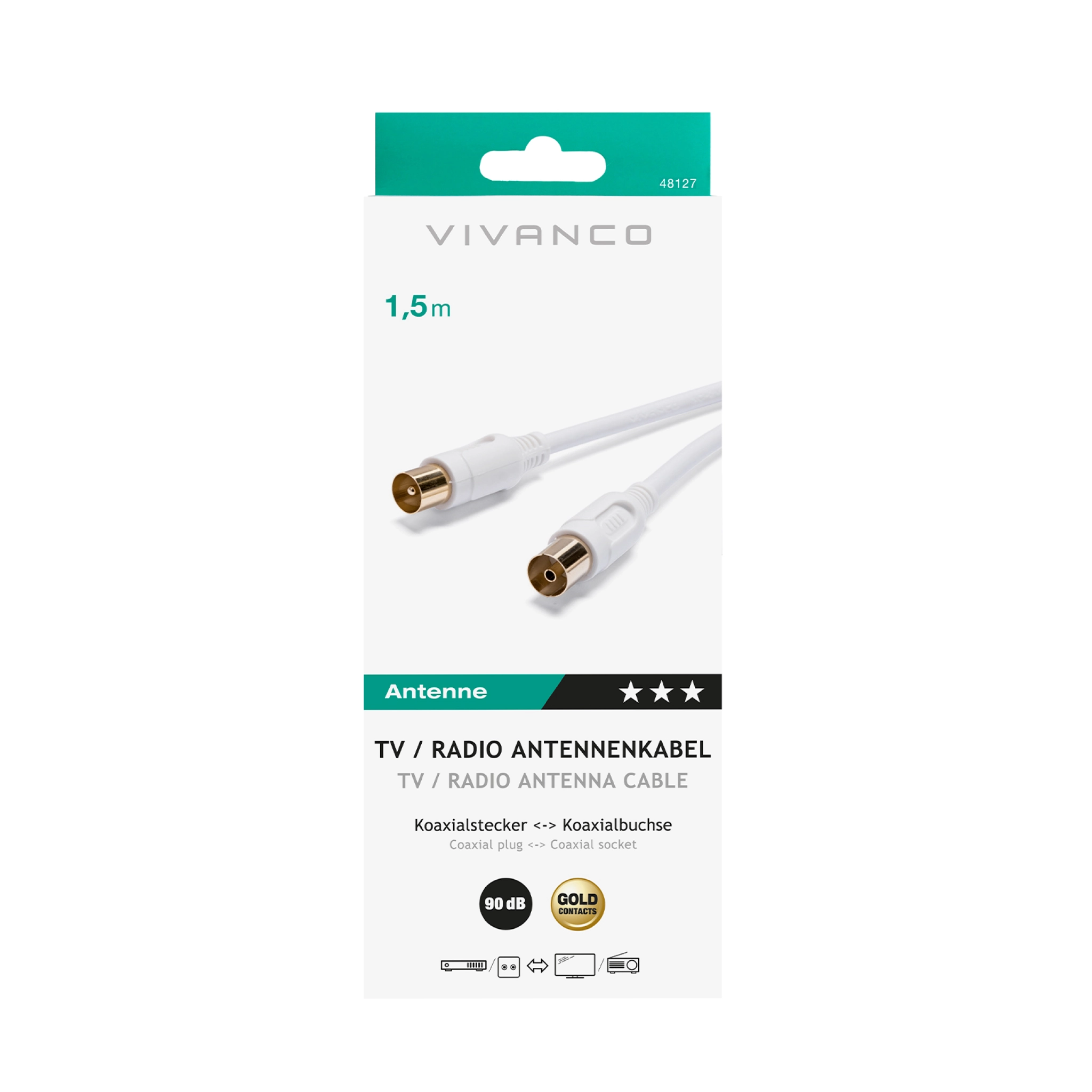 Vivanco Koaksial antennekabel av ferrit, 90dB