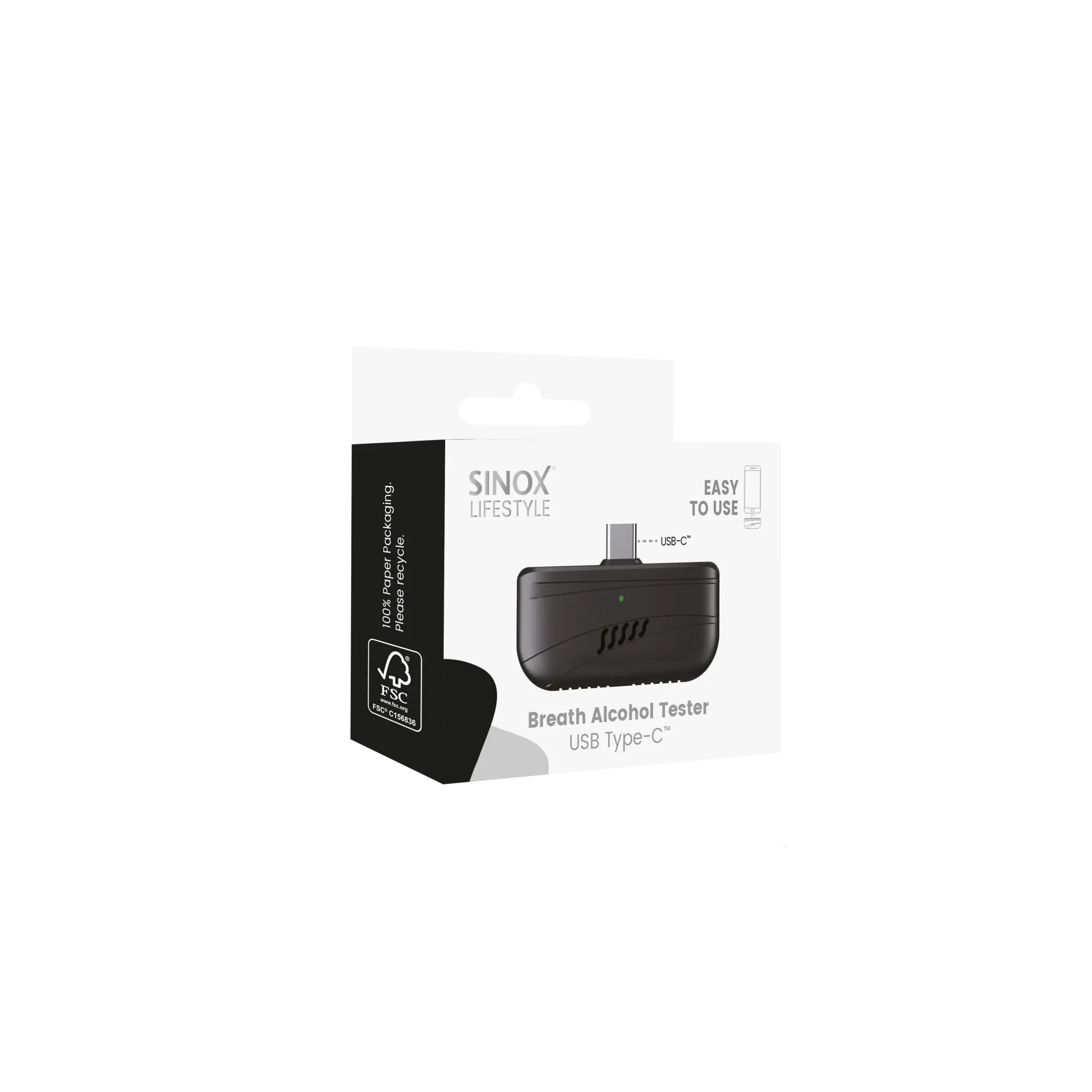 Sinox Mini Alkoholtester USB-C. Svart