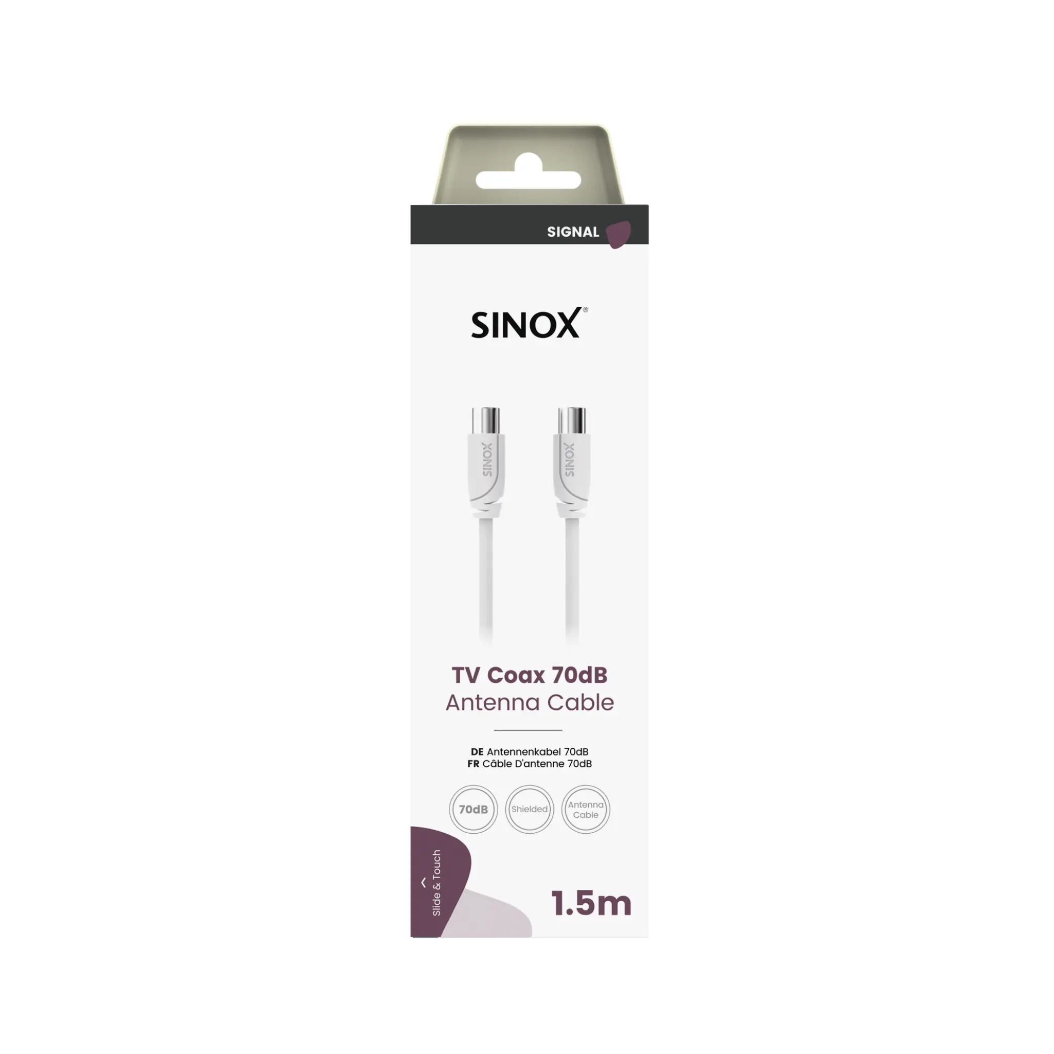 Sinox 70dB antennekabel. 1.5m. Hvit