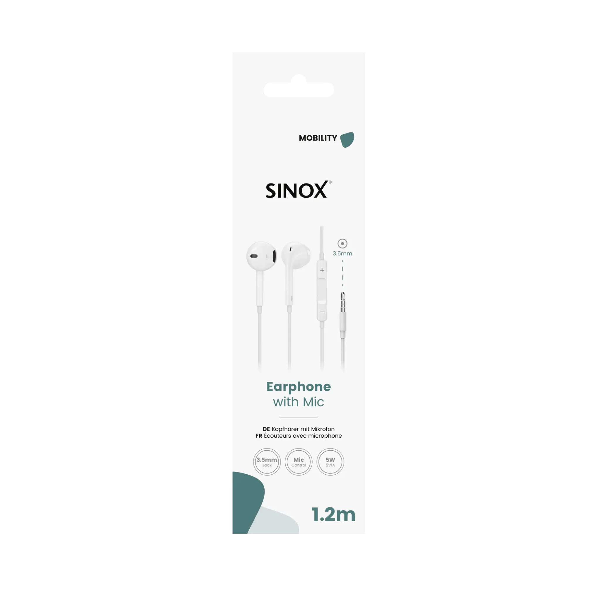 Sinox in-ear-hodetelefoner 3,5 mm med mikrofon. Hvit