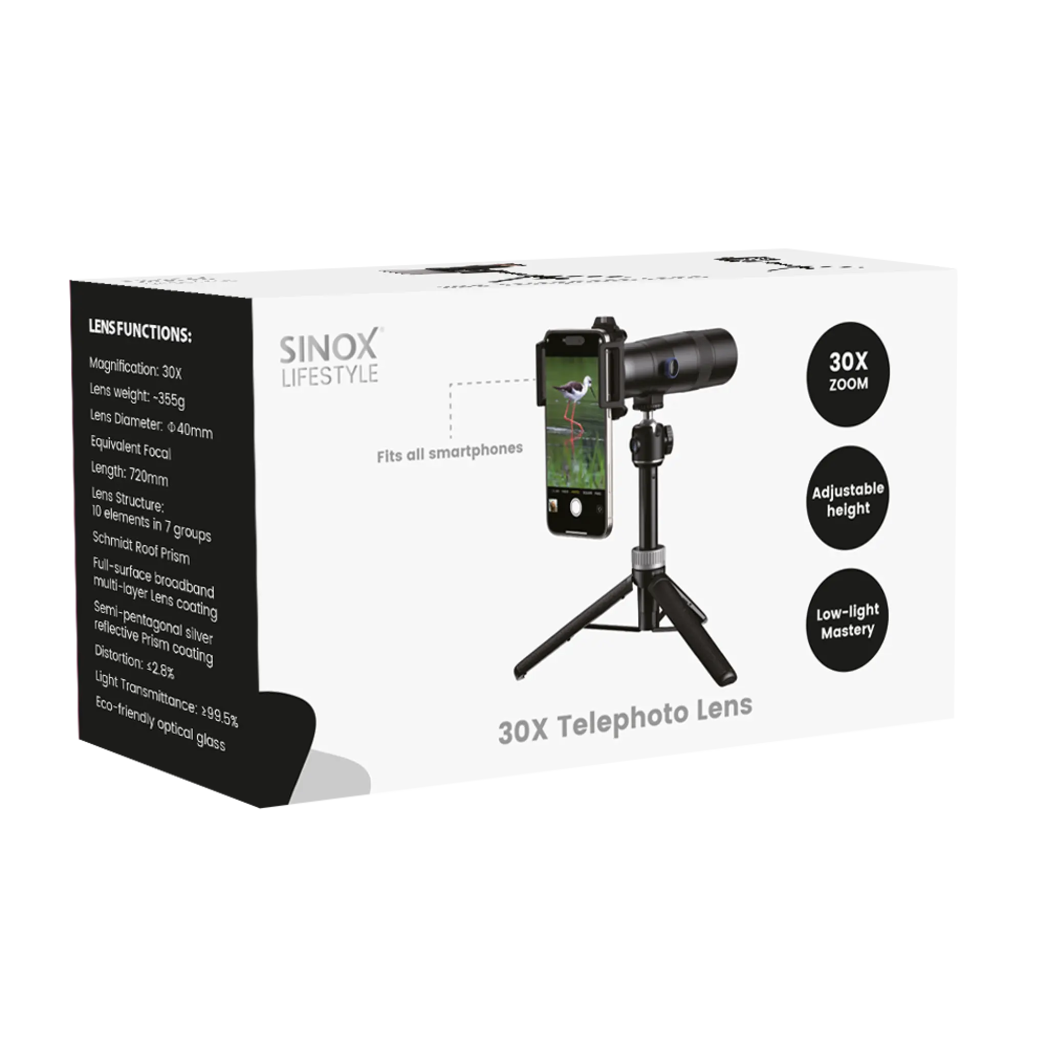 Sinox Lifestyle 30x teleobjektivsett. Svart