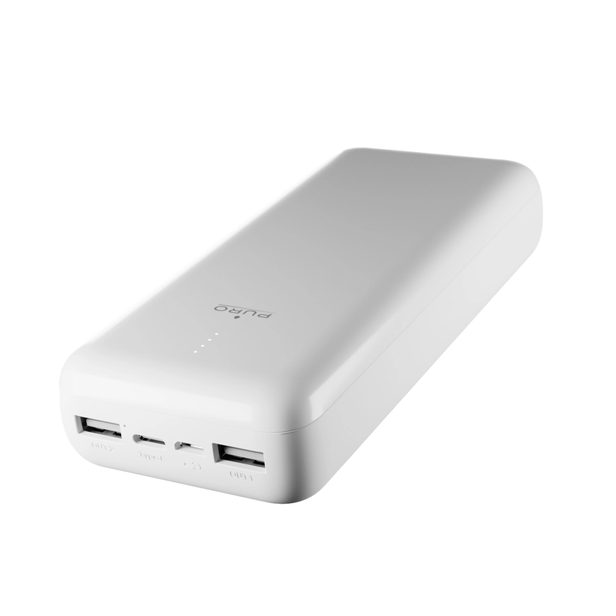 PURO Power Bank 20000 mAh USB-C + 2 USB-A hurtiglading. Hvit