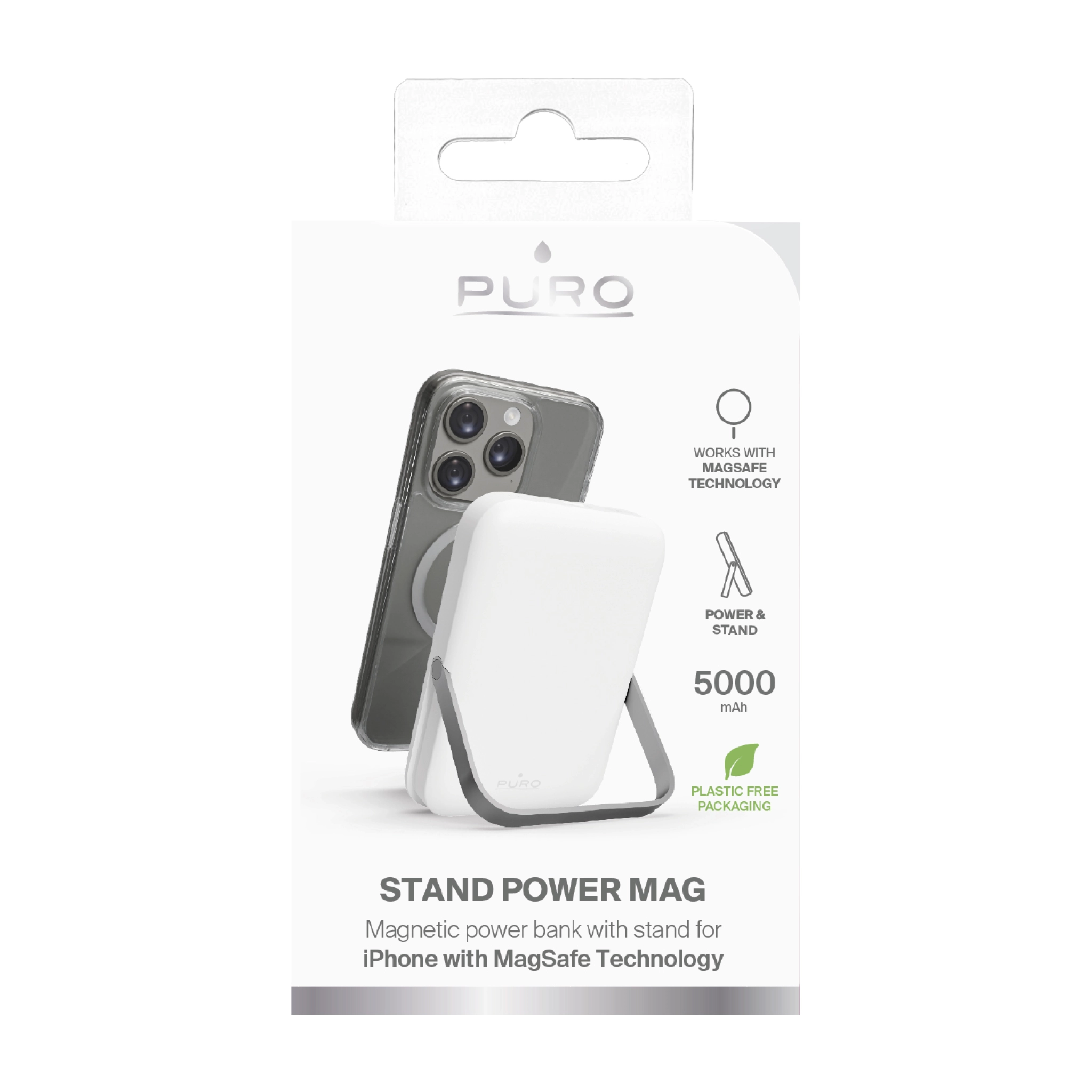 PURO Power Bank 5000 mAh med stativ kompatibel med MagSafe