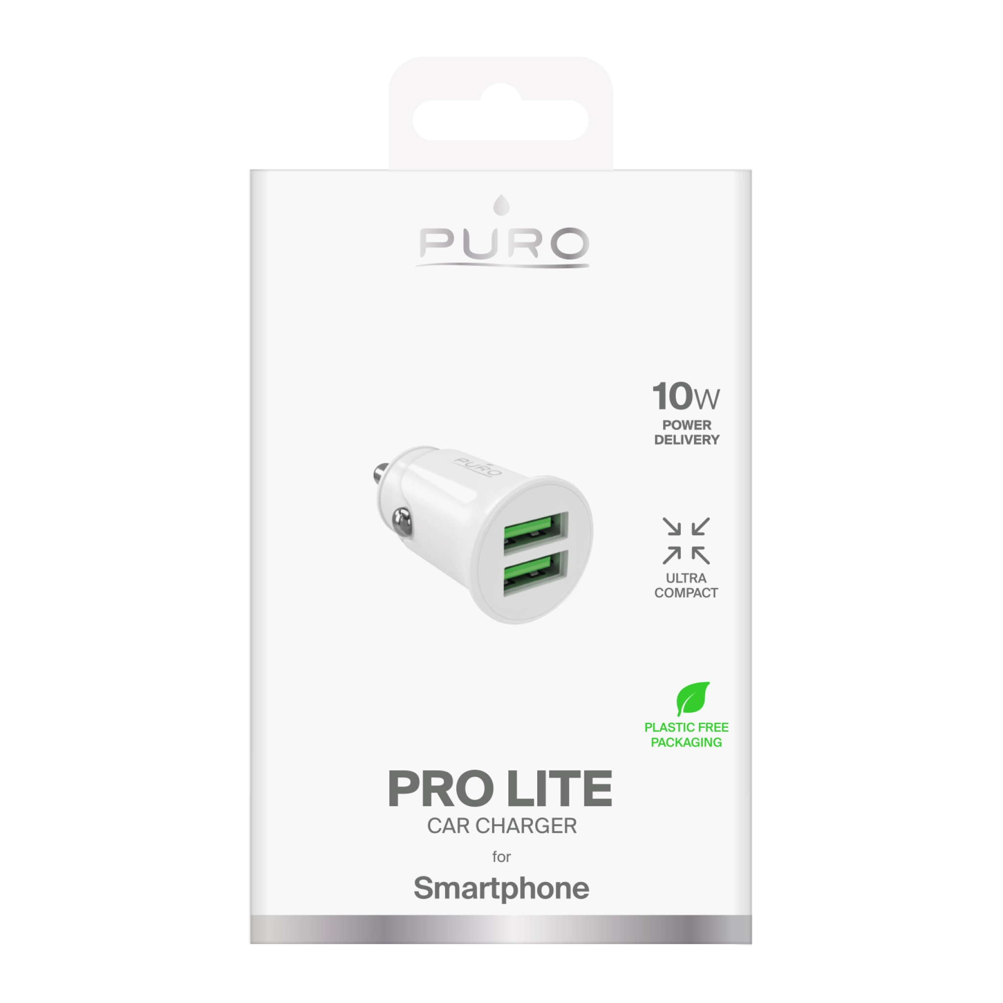 PURO Pro Lite billader med 2 USB-A-porter. Hvit