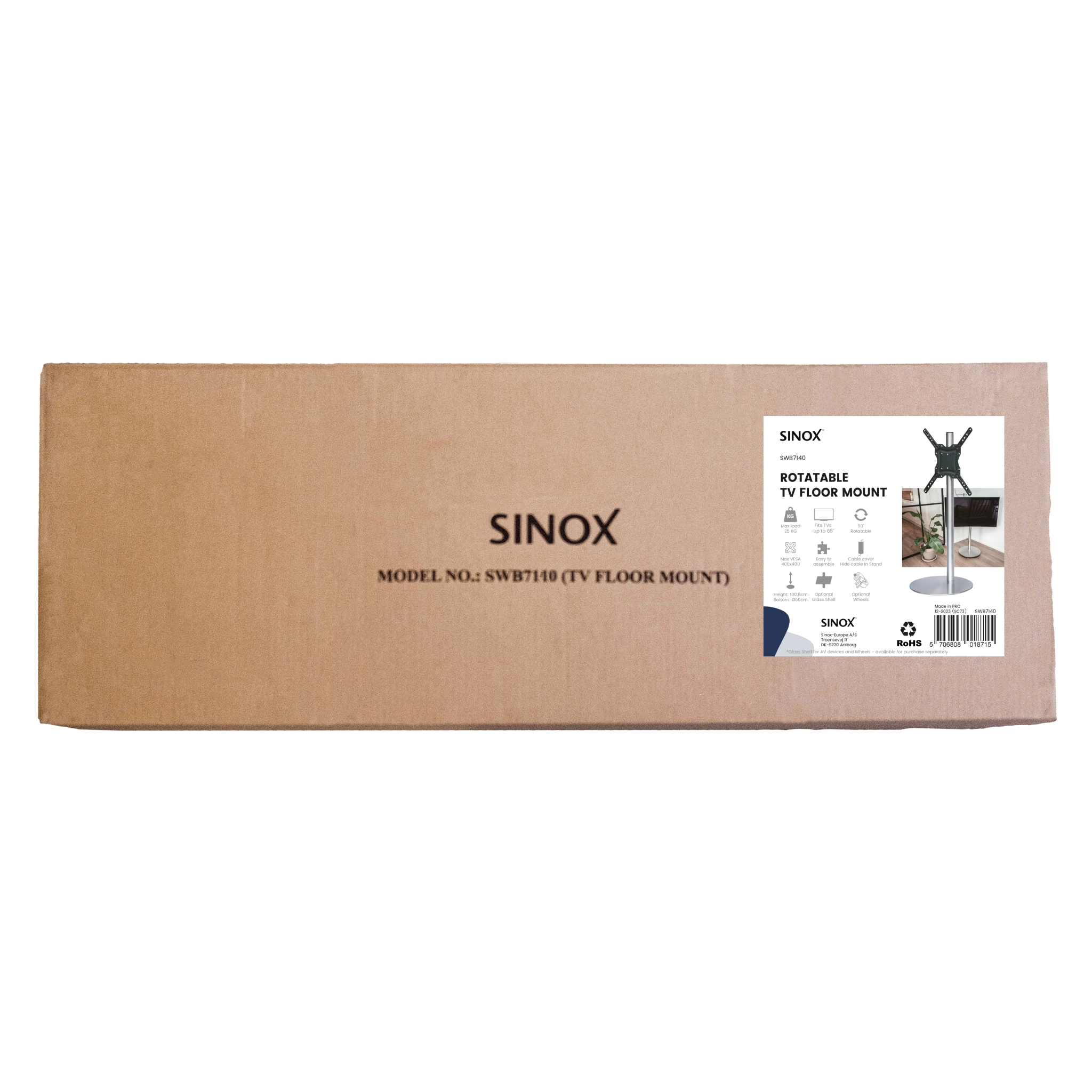 Sinox StandView TV-gulvmontering med roterbar topp. 26"-65". Alu-finish