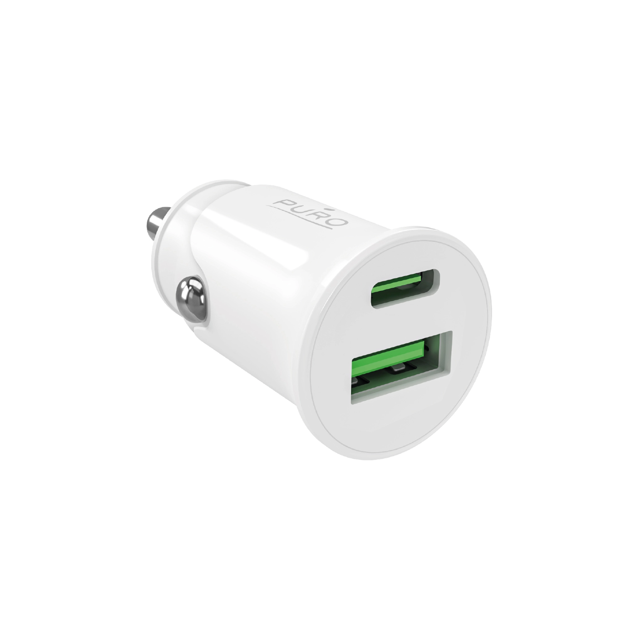 PURO Pro Lite billader med 1 USB-A-port og 1 USB-C-port. Hvit