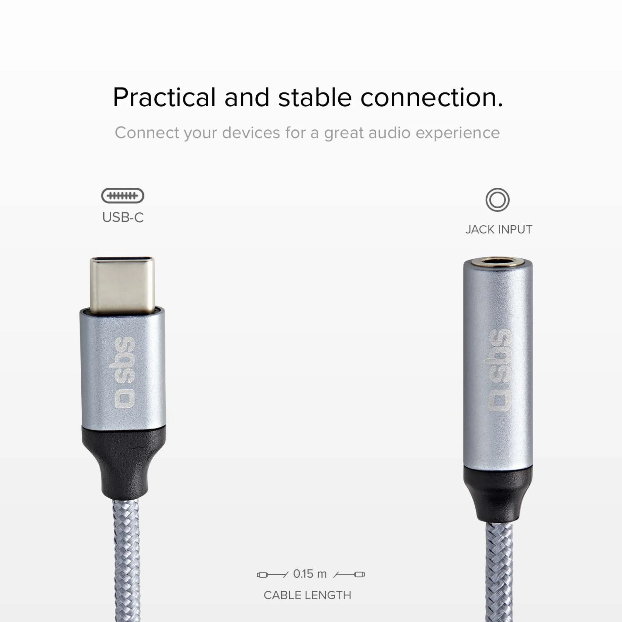 SBS USB-C to Mini Jack Adapter. Grey