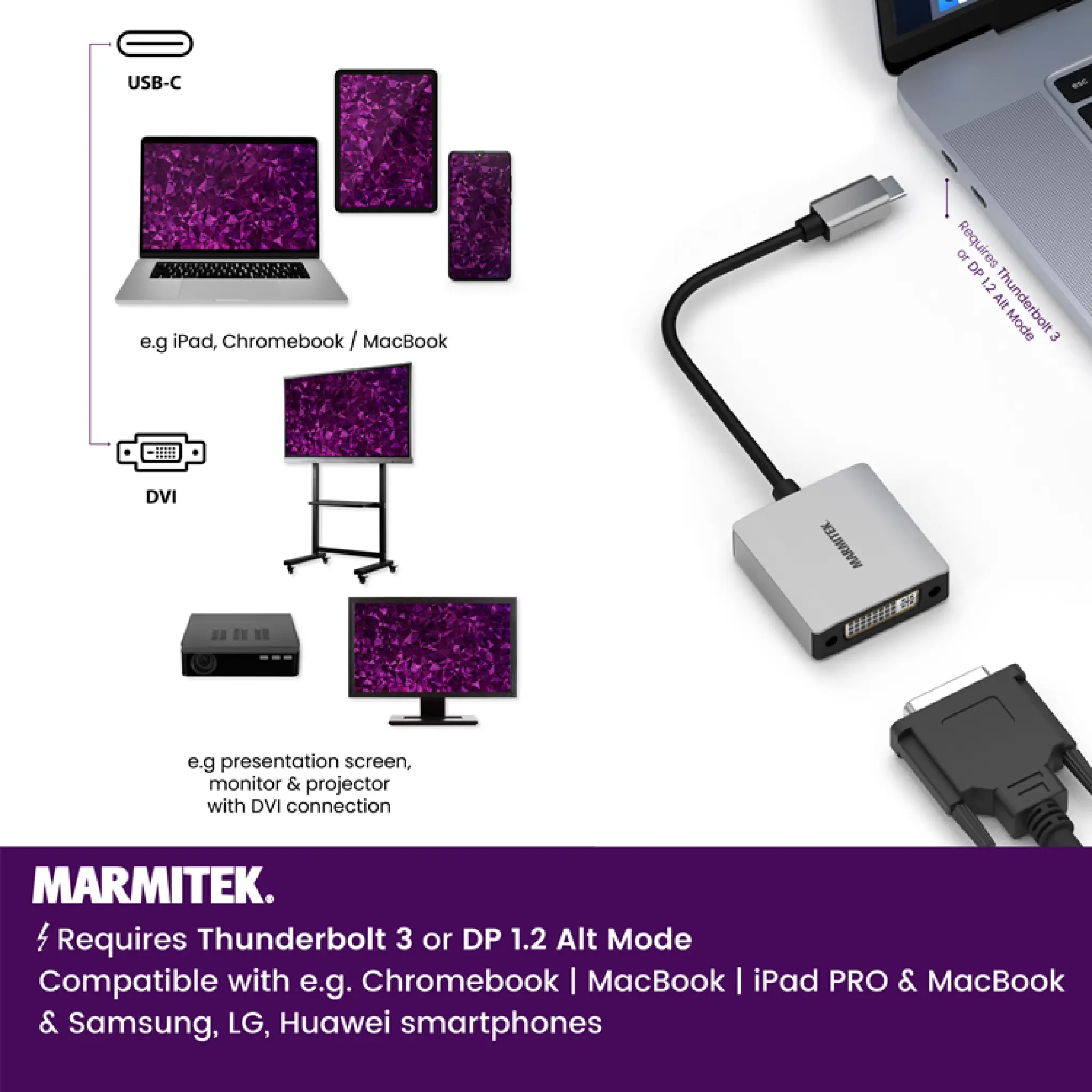 Marmitek USB-C til DVI-adapter. 0.15m