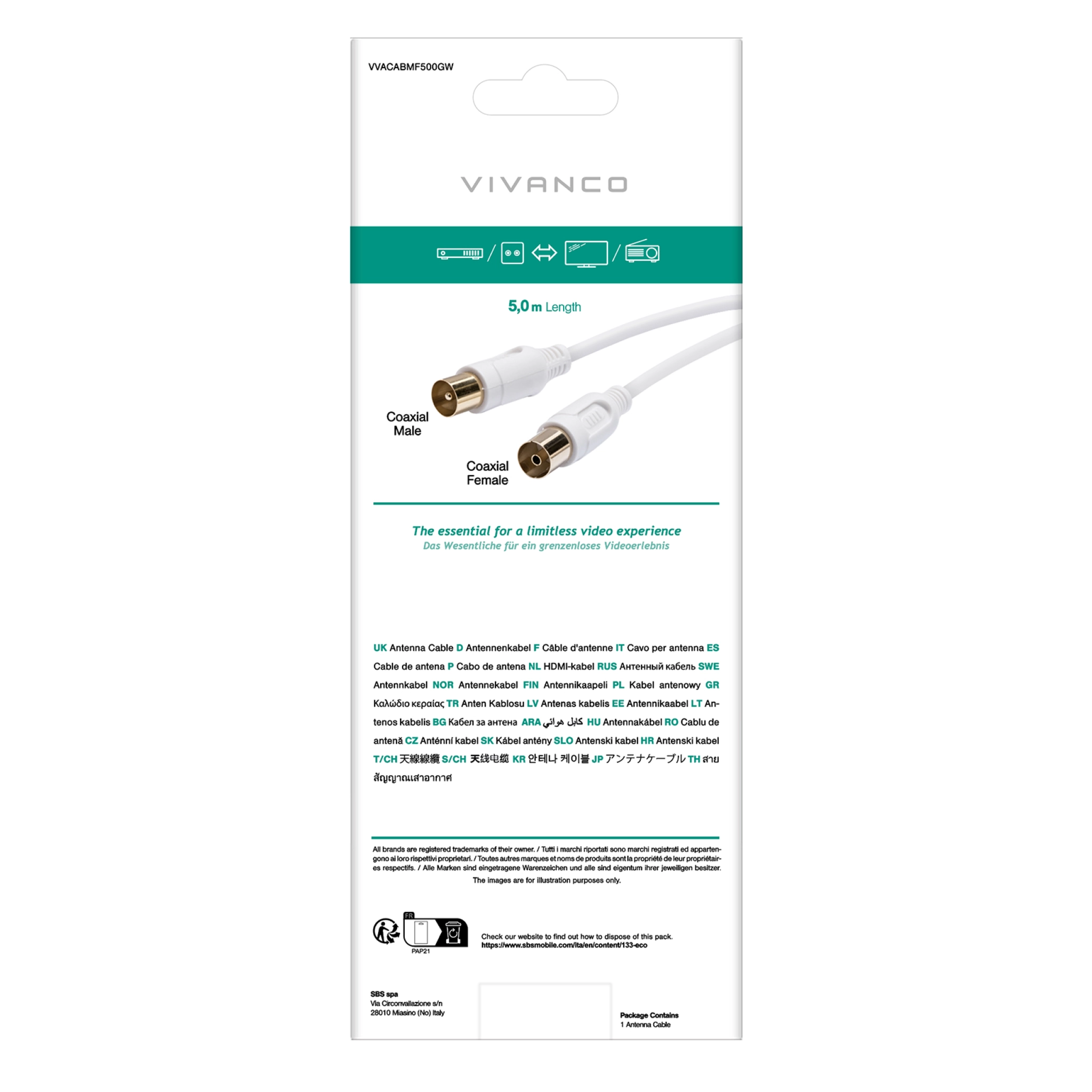 Vivanco koaksial antennekabel av ferrit, 90dB