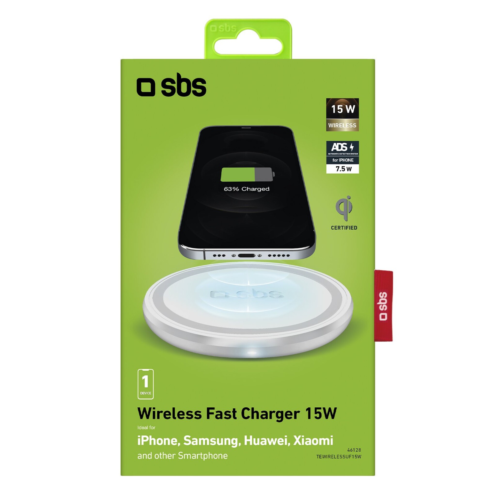 SBS Wireless 15W Qi Charger Pad. White