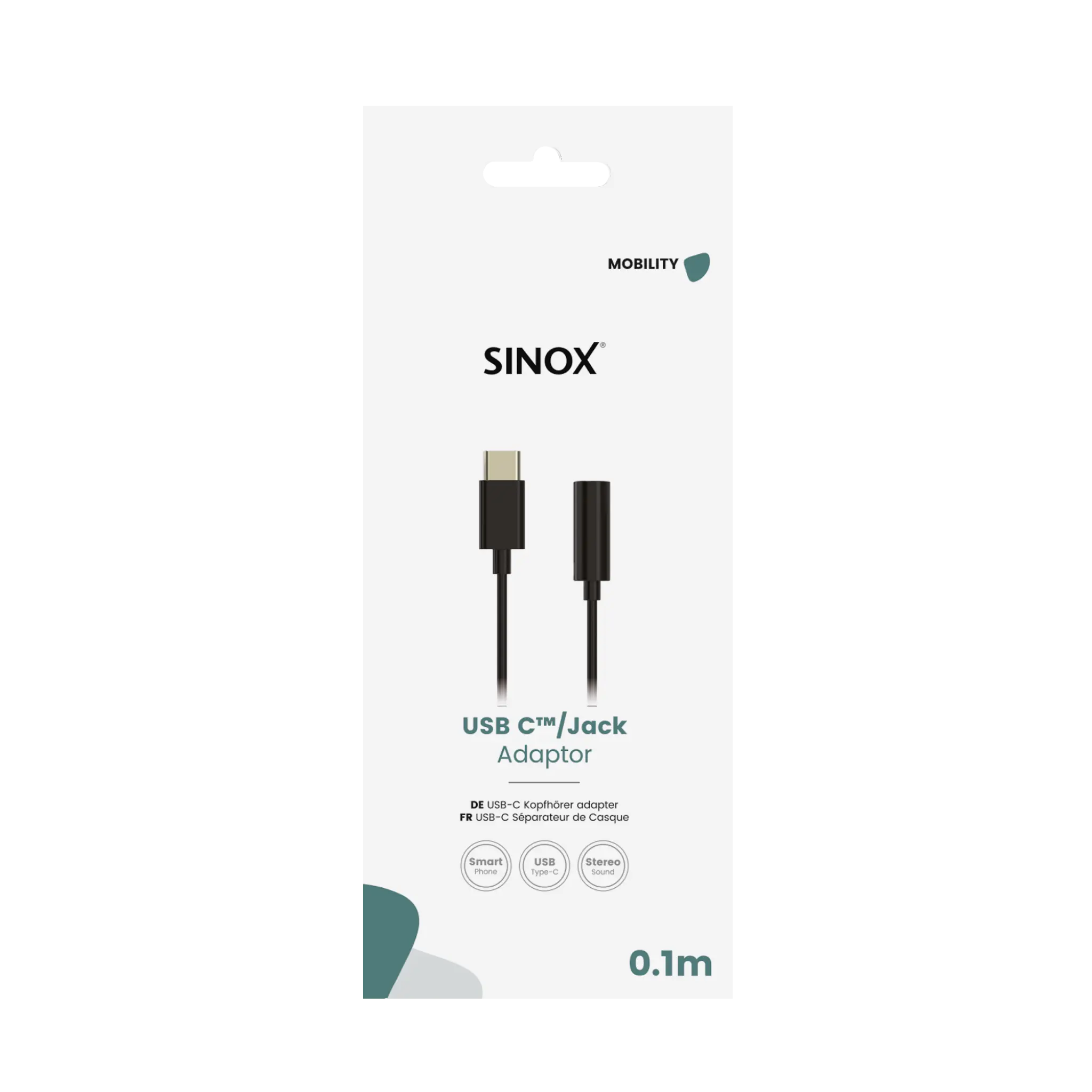 Sinox Adapter USB C - Mini Jack. 0.15m. Svart