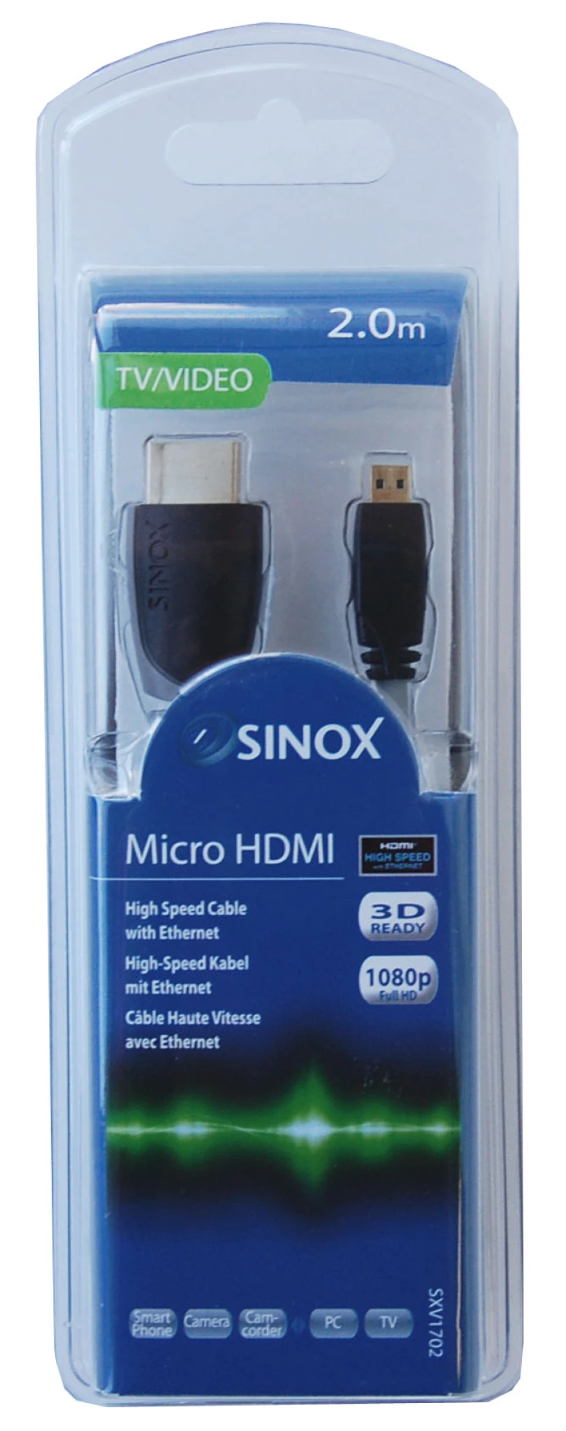 Sinox høyhastighets Micro HDMI™-kabel. 2m. Grå/svart