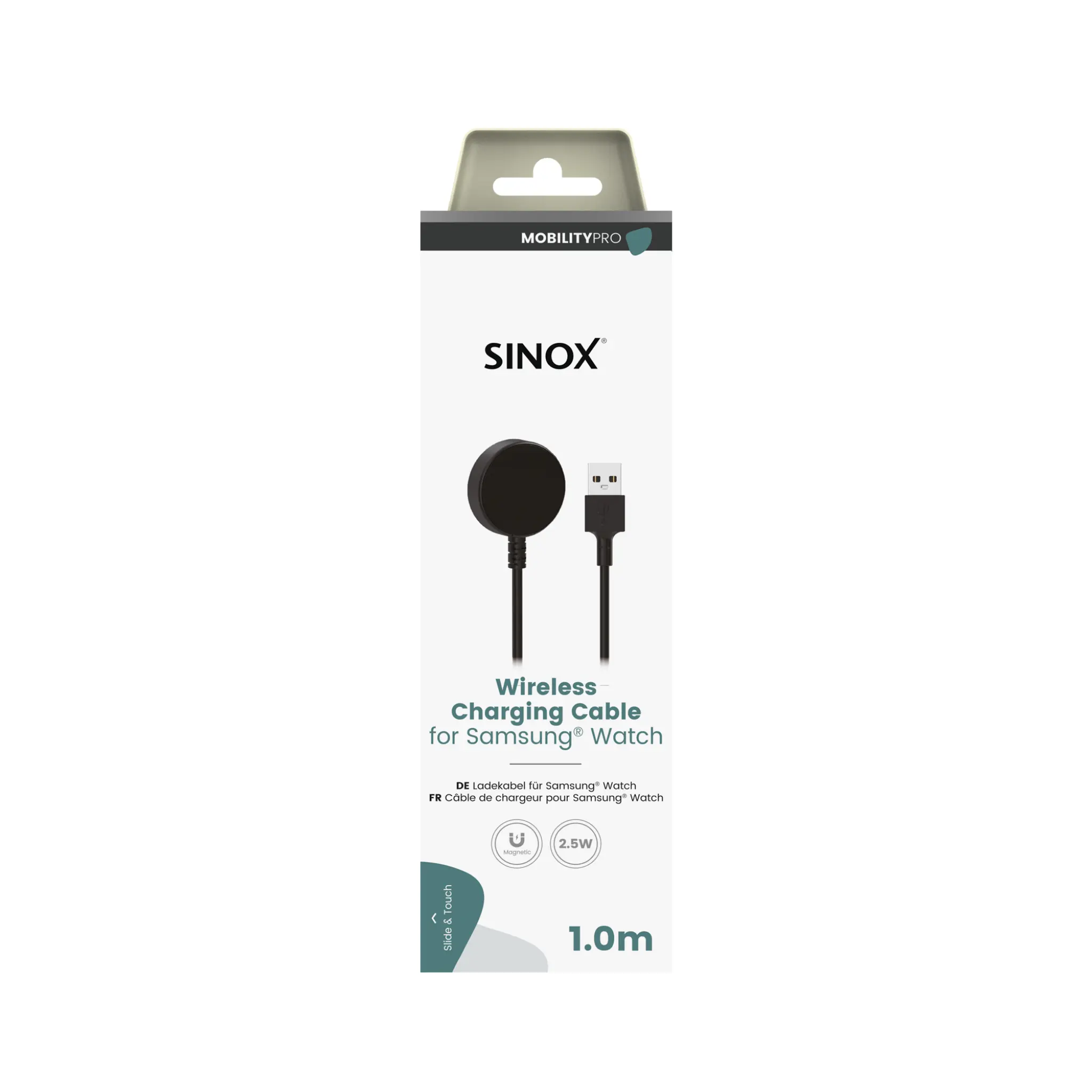 Sinox PRO trådløs ladekabel for Samsung® Watch. 1m. Svart