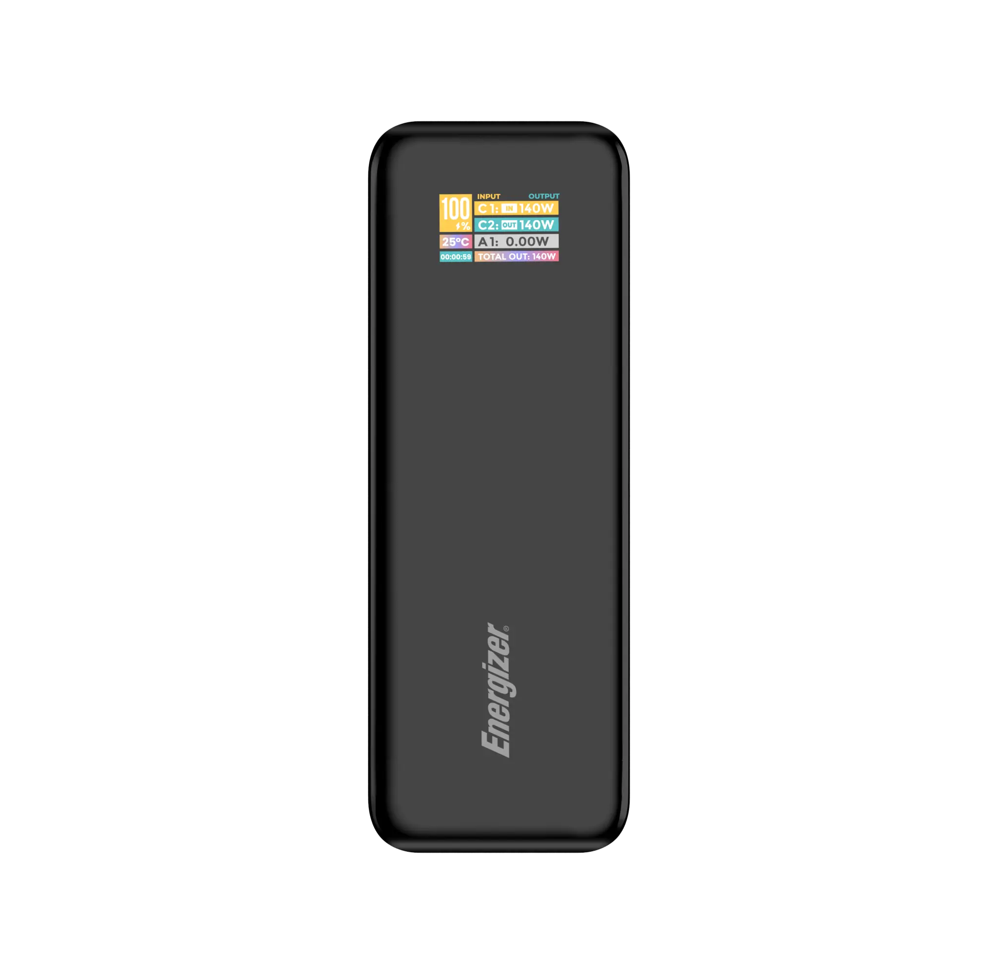 Energizer 140 W høyhastighets USB-C PD og USB-A Power Bank. Svart