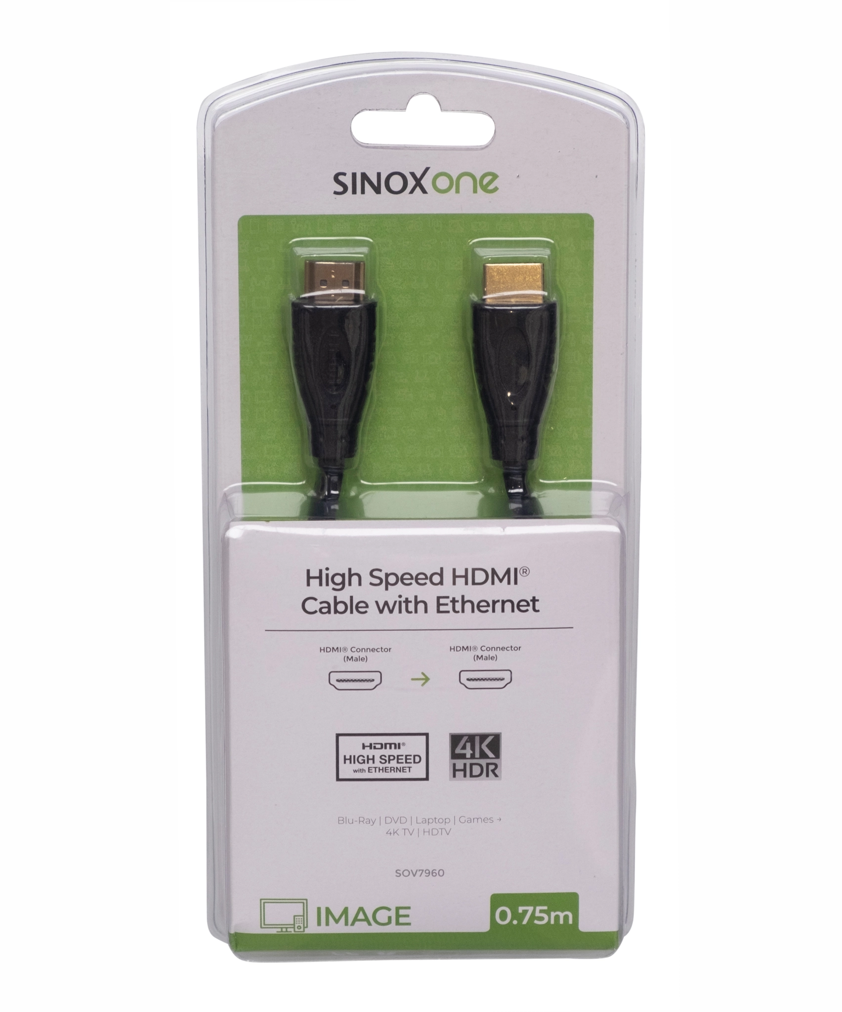 Sinox One HDMI™-kabel 4K60Hz+E . 0.75m. Svart