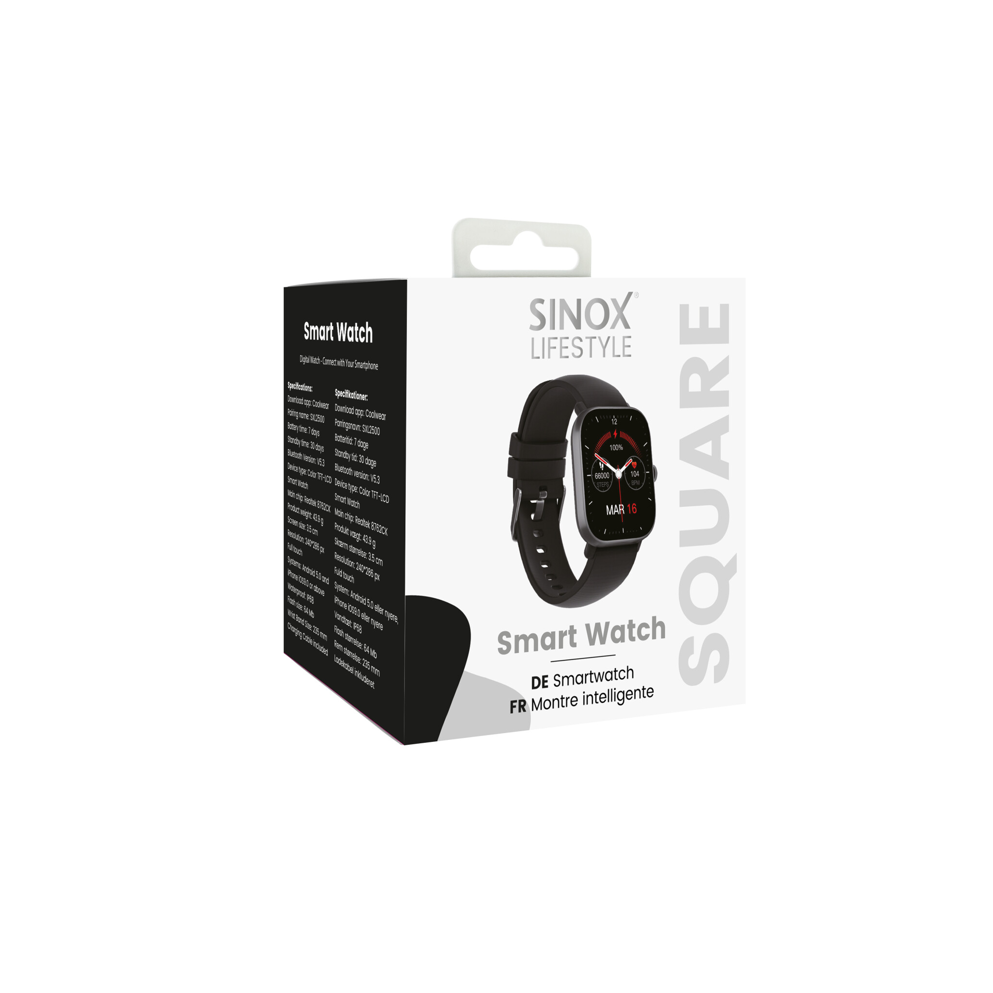 Sinox Lifestyle SQUARE Smartwatch. Svart