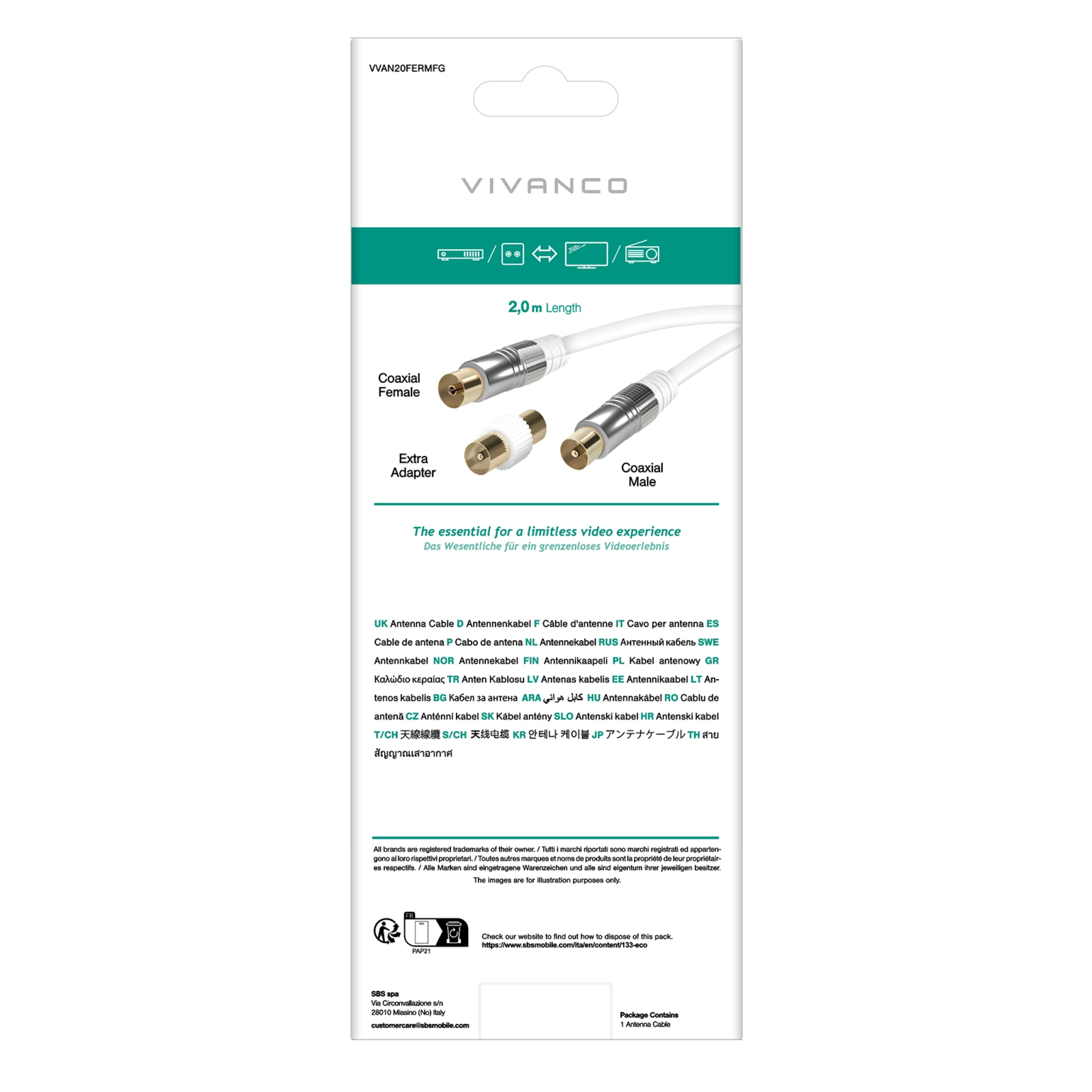 Vivanco Satellittantennekabel med ferrittkjerne, 110 dB