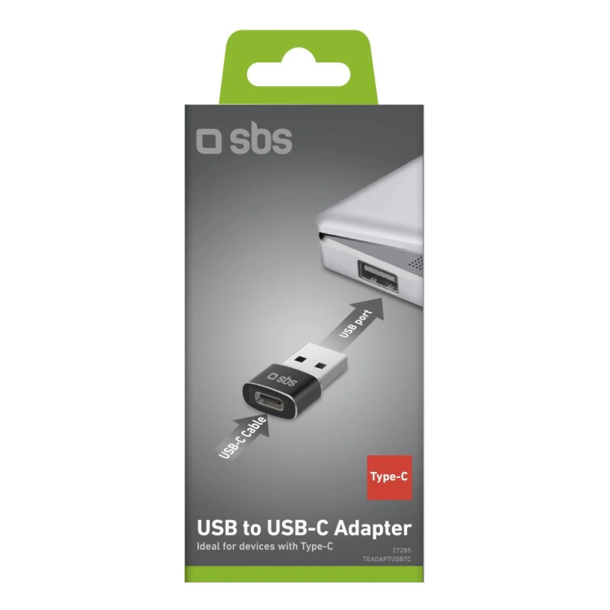 SBS USB hann til USB-C hunn-adapter. Svart