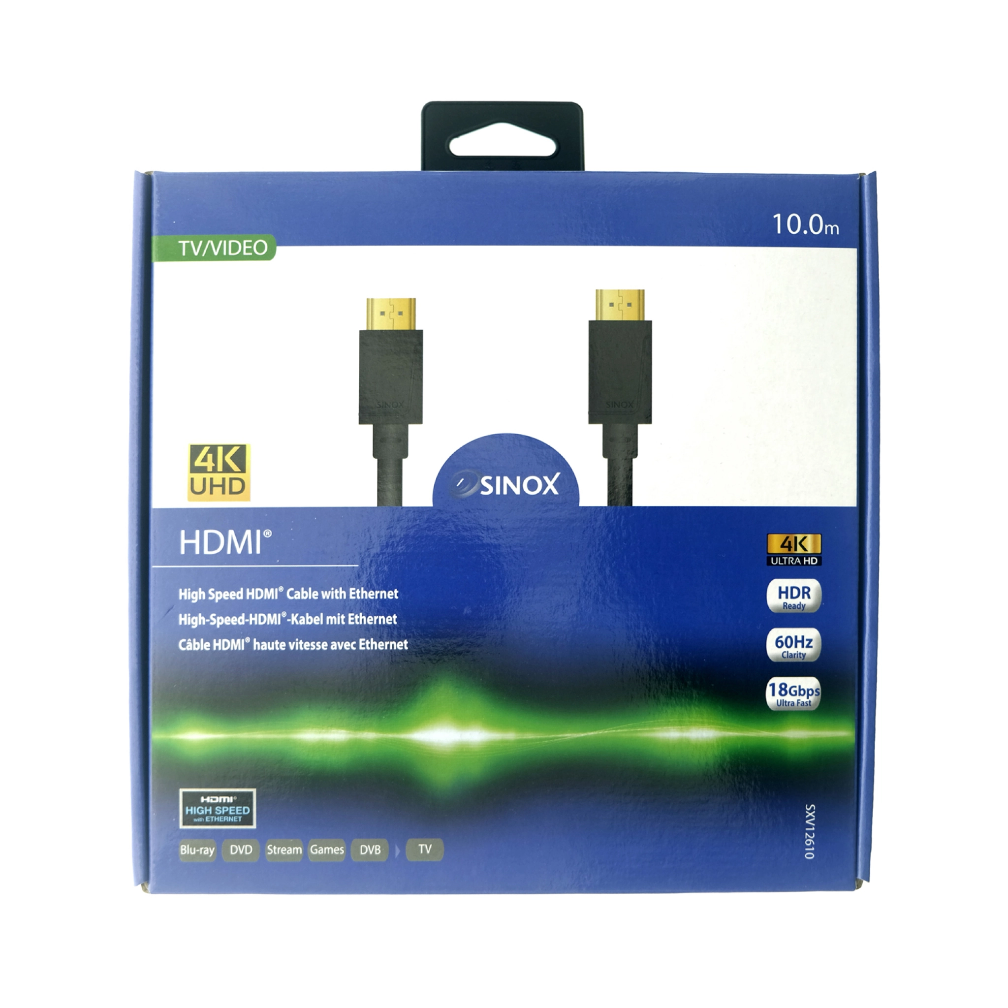 Sinox HDMI™-kabel 4K60Hz+E . 10m. Svart