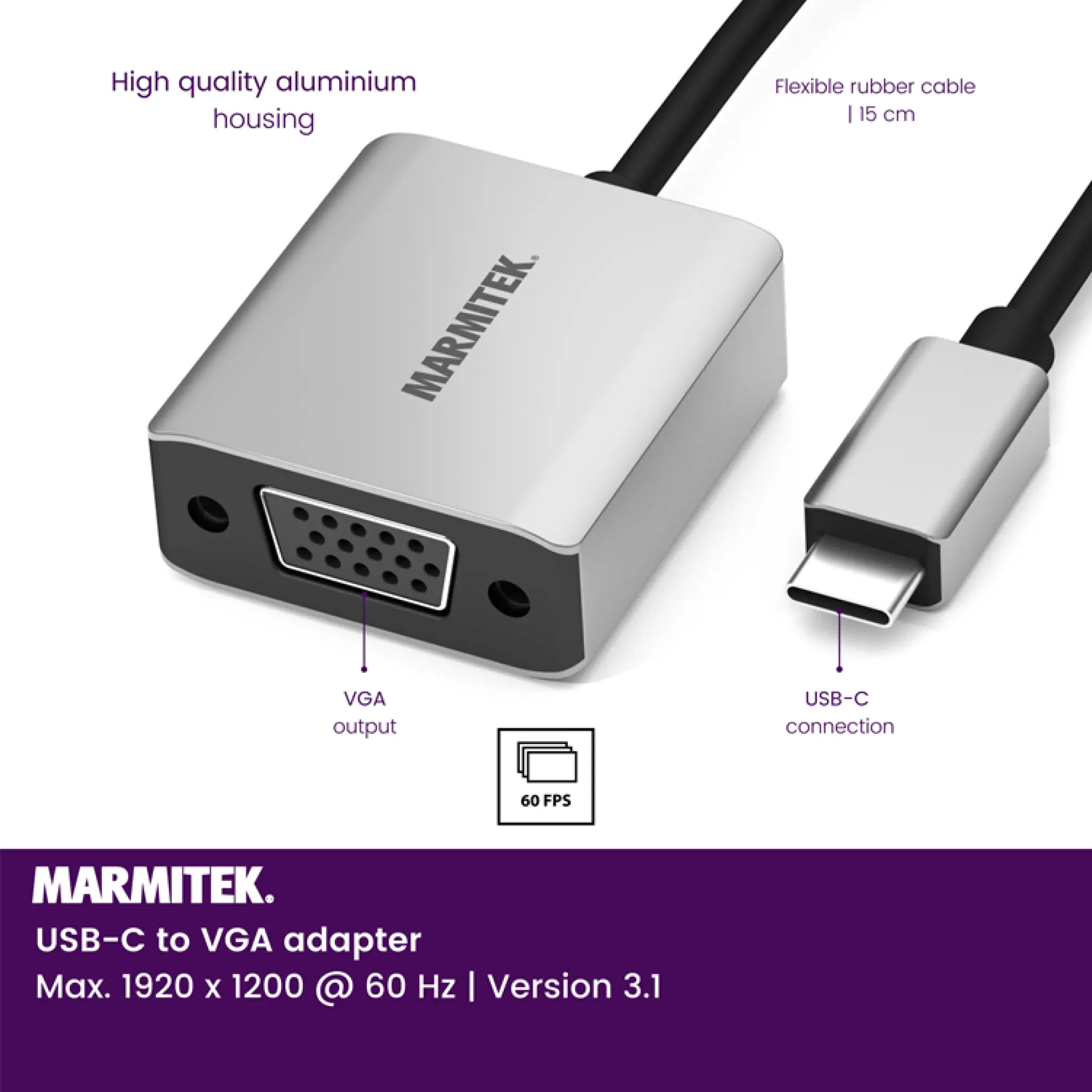 Marmitek USB-C to VGA adapter. 0.15m